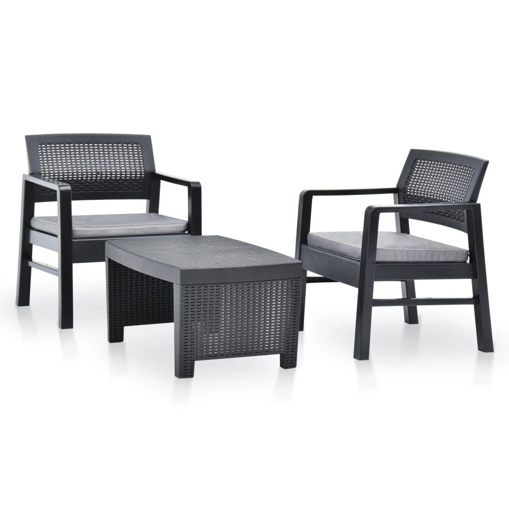 vidaXL Gartenlounge-Set 3-tlg. Garten-Lounge-Set Kunststoff Anthrazit, (3-tlg)