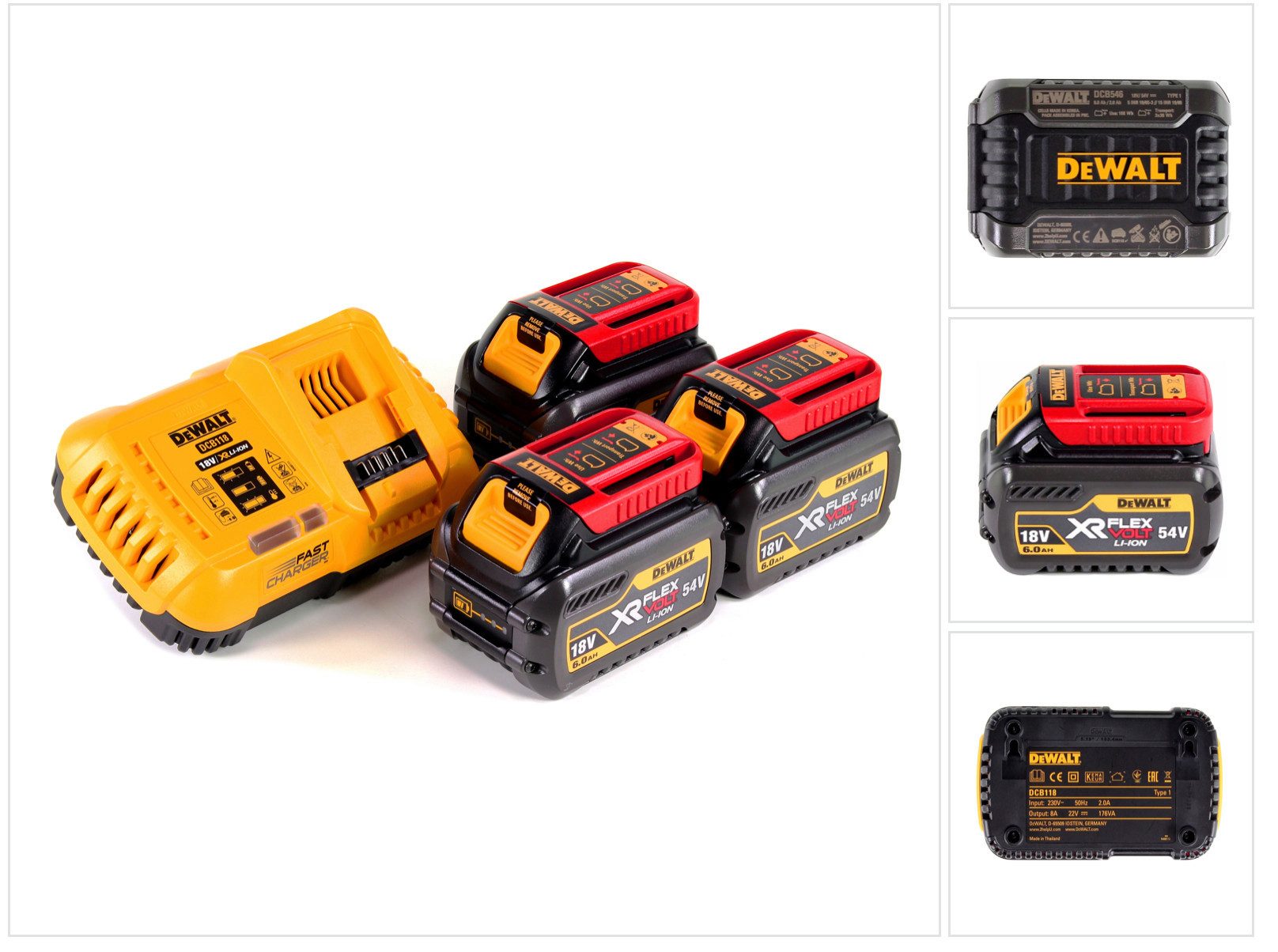 DeWalt DCB 118 T3 XR FLEXVOLT Starter Set + 3x DCB 546 Akku 6,0 Ah Akkupacks