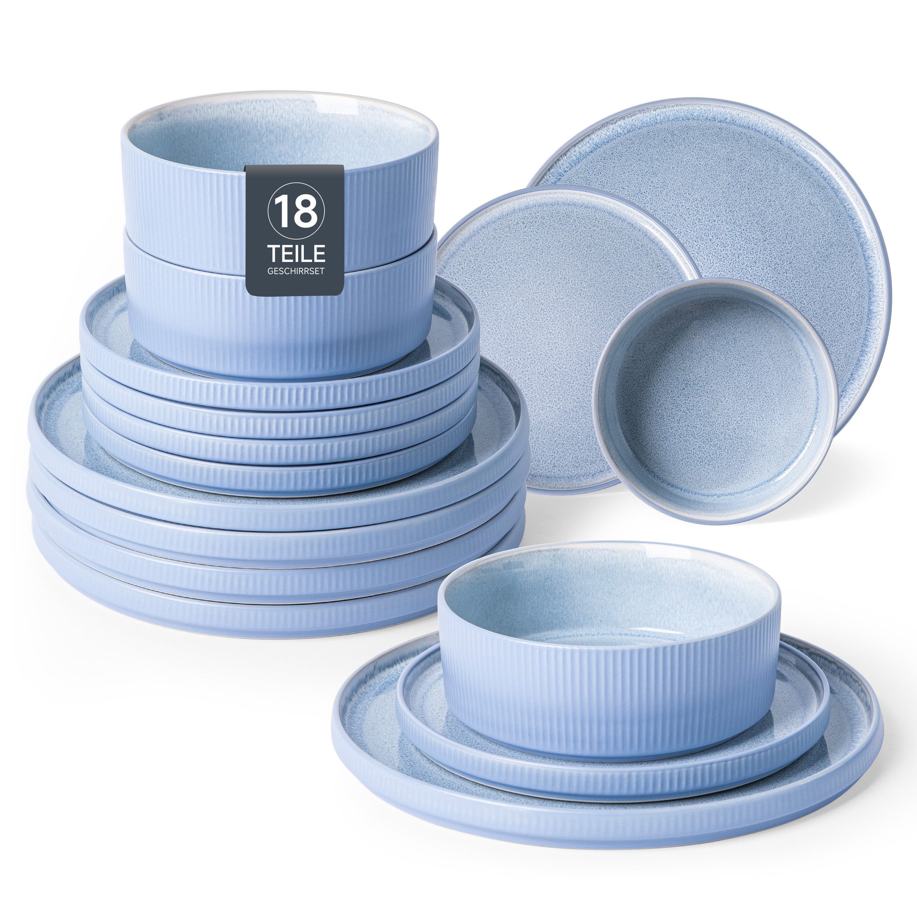 OTTO home Geschirr-Set Ylvii, außen matt, innen reaktiv glasiert (18-tlg), 6 Personen, Steinzeug, spülmaschinenfest und mikrowellengeeignet