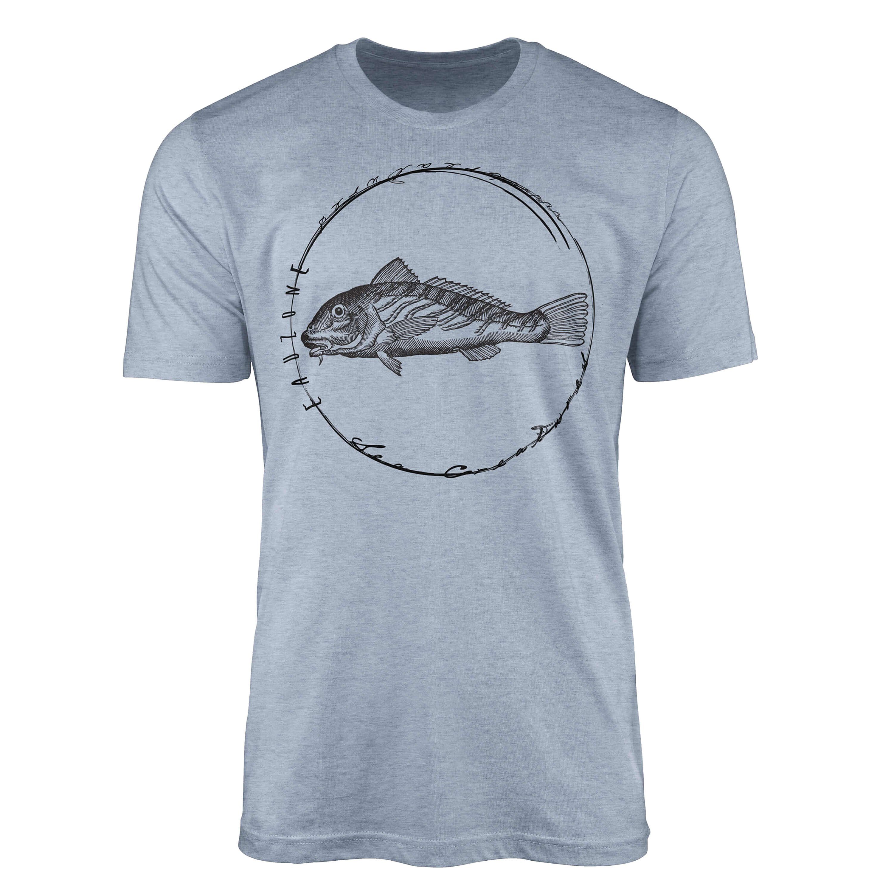 Sinus Art T-Shirt T-Shirt Tiefsee Fische - Serie: Sea Creatures, feine Struktur und sportlicher Schnitt / Sea 066 Stonewash Denim
