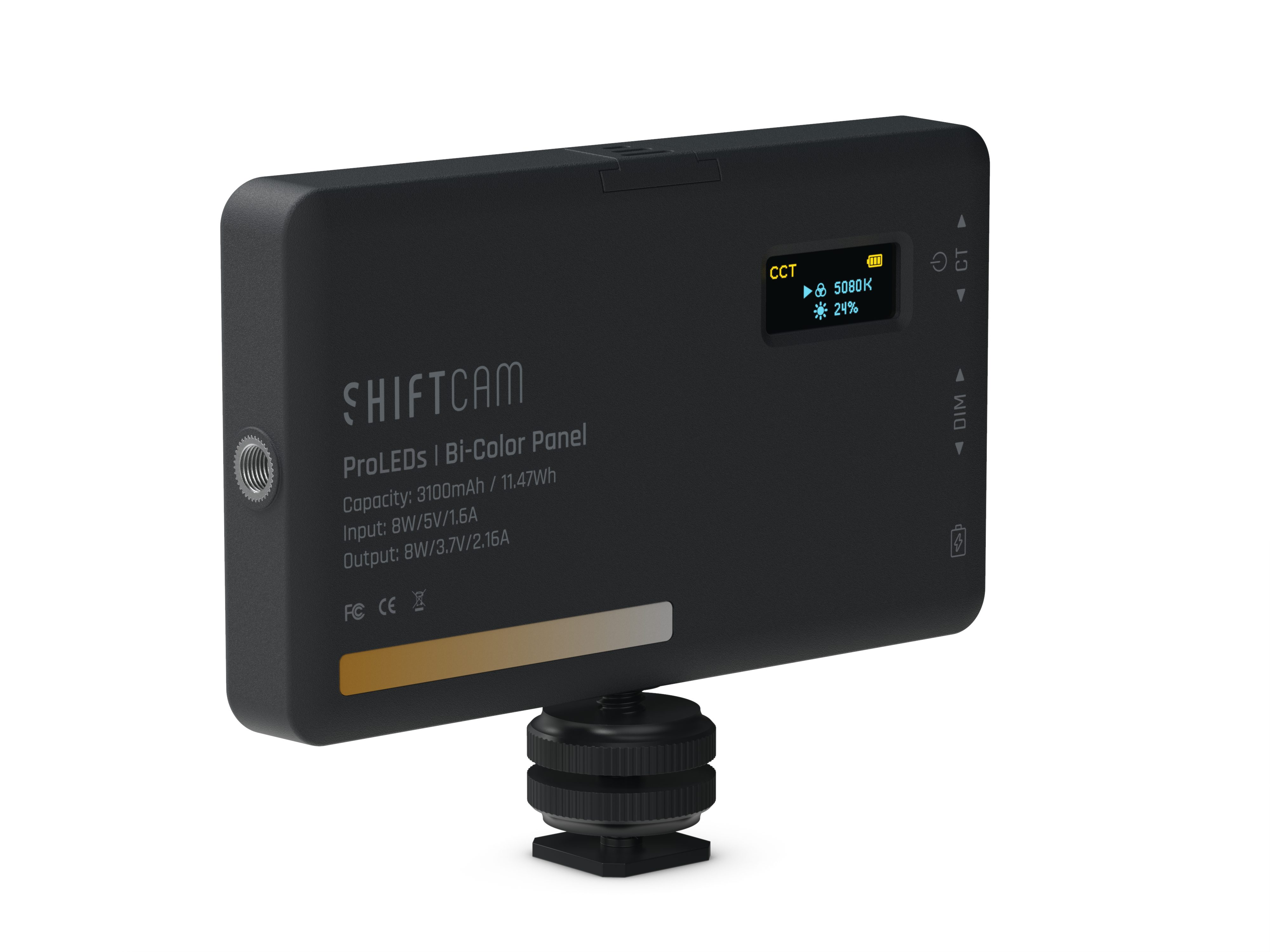 ShiftCam LED Panel Pro Bi-color, LED fest integriert, natürliches Licht, Bi-Color, 2500-6500K, Blitzschuh-Adpater, Universal Adapter