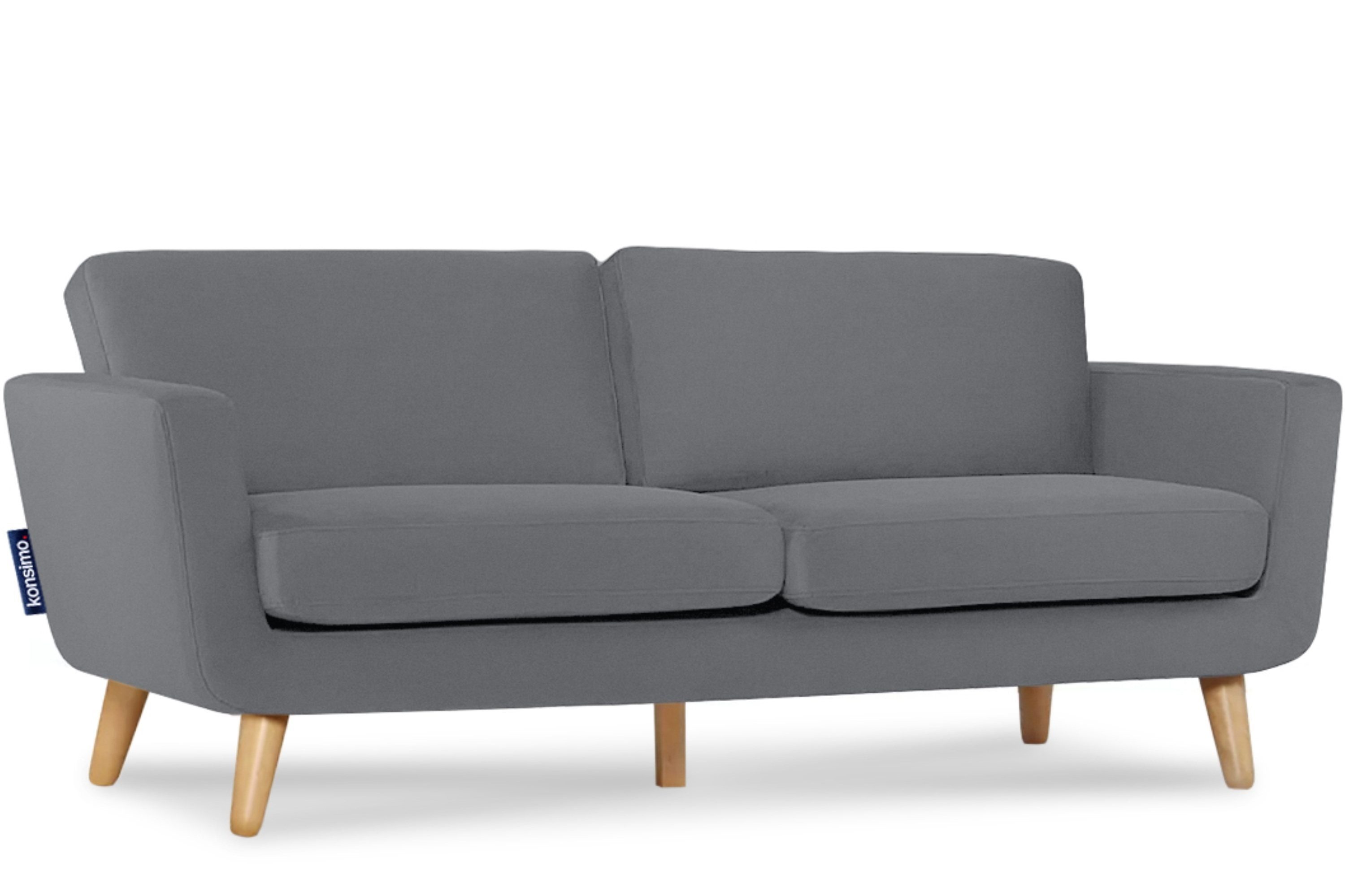 Konsimo 3-Sitzer TAGIO Sofa 3 Personen, mit Armlehnen, Scandi-Stil, Made in Europe, Gestell aus Massivholz grau | grau