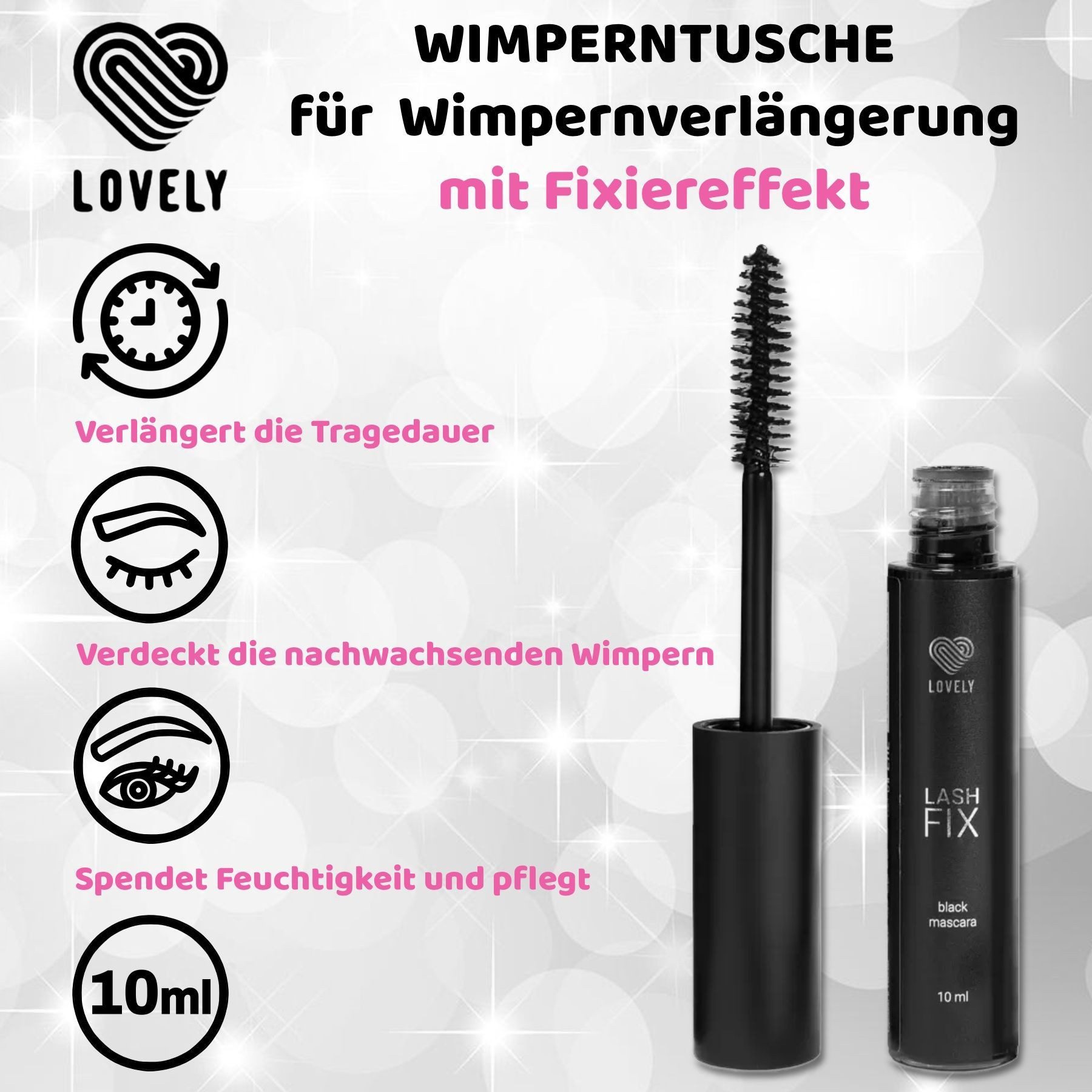 Lovely Mascara Wimperntusche für Wimpernverlängerung mit Fixiereffekt Lovely, 1-tlg., Mascara