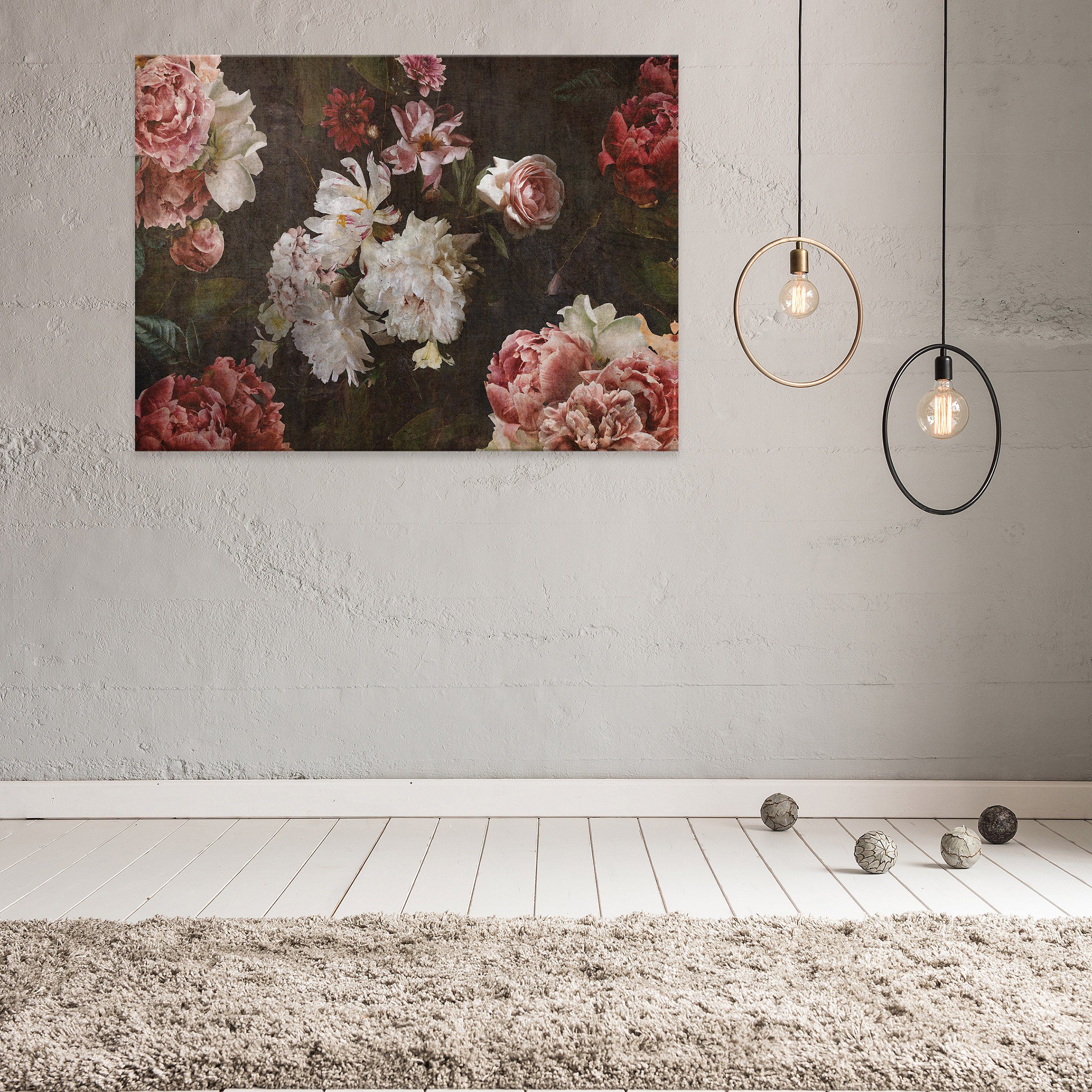 (Einteilig), Blumen Leinwandbilder Bilder Vintage Leinwand groß Leinwandbild Wandbild Bild Blumen Romantisch auf XXL Aufhängefertig Schlafzimmer Rosa Rose Modern, Wohnzimmer Wallarena