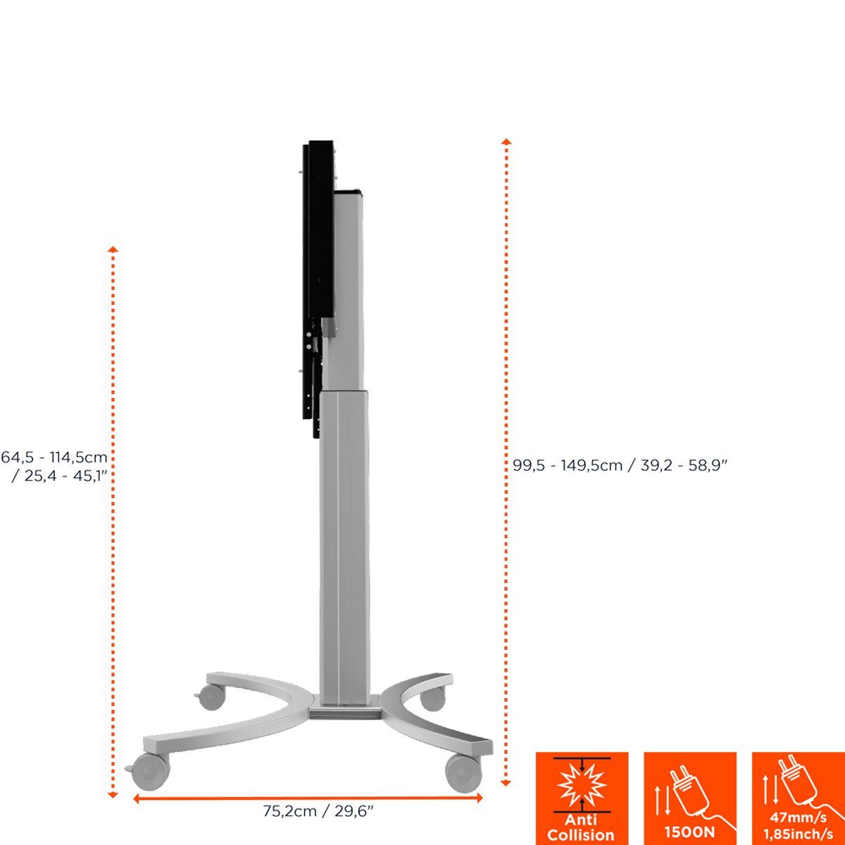 Celexon x Zoll, VESA 800 Display-Rollwagen 50cm (bis - schwarz/silber) max elektrisch TV-Wandhalterung, Adjust-4286MS Hub höhenverstellbar, Expert 86 600,