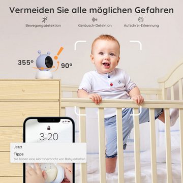 Boifun Babyphone Babyphone mit Kamera App 1080P 5" Video Babyphone HD-Nachtsicht, PTZ 355°/90° 4X-Zoom,Bewegungs und Geräuscherkennung, Temperatur und Luftfeuchtigkeitsüberwachung, Wiegenlied, Intelligente Rundum-Erkennung,Automatische Verfolgung,VOX-Funktion