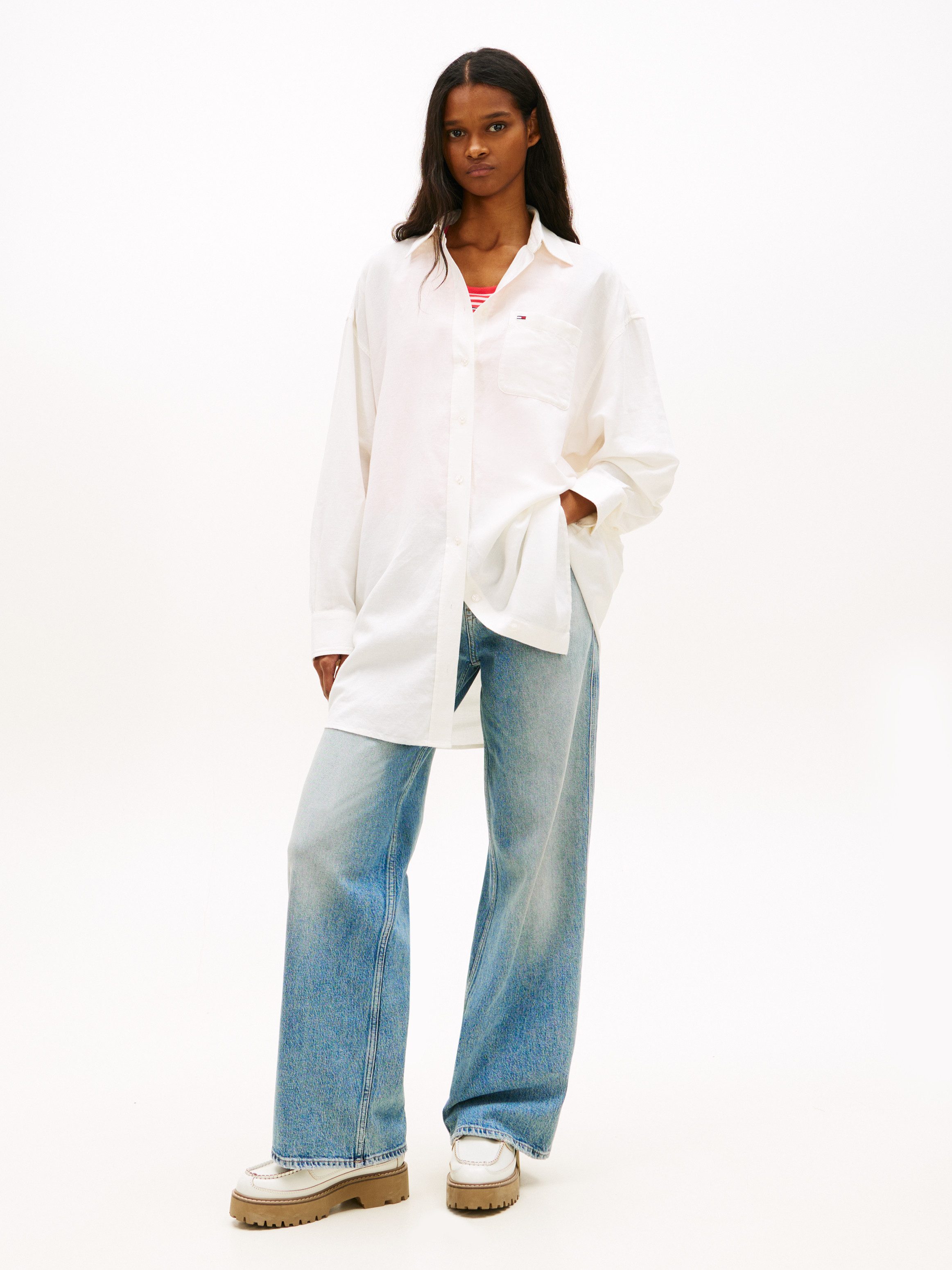 Tommy Jeans Hemdblusenkleid TJW LINEN SHIRT DRESS EXT Oversized, mit Knopfleiste