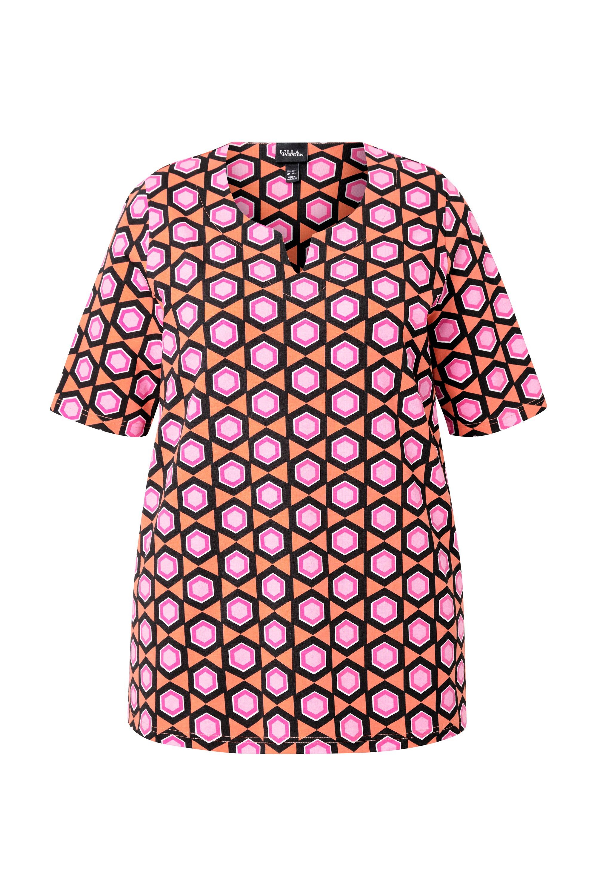Ulla Popken T-Shirt T-Shirt grafischer Druck Tunika-Ausschnitt Halbarm günstig online kaufen