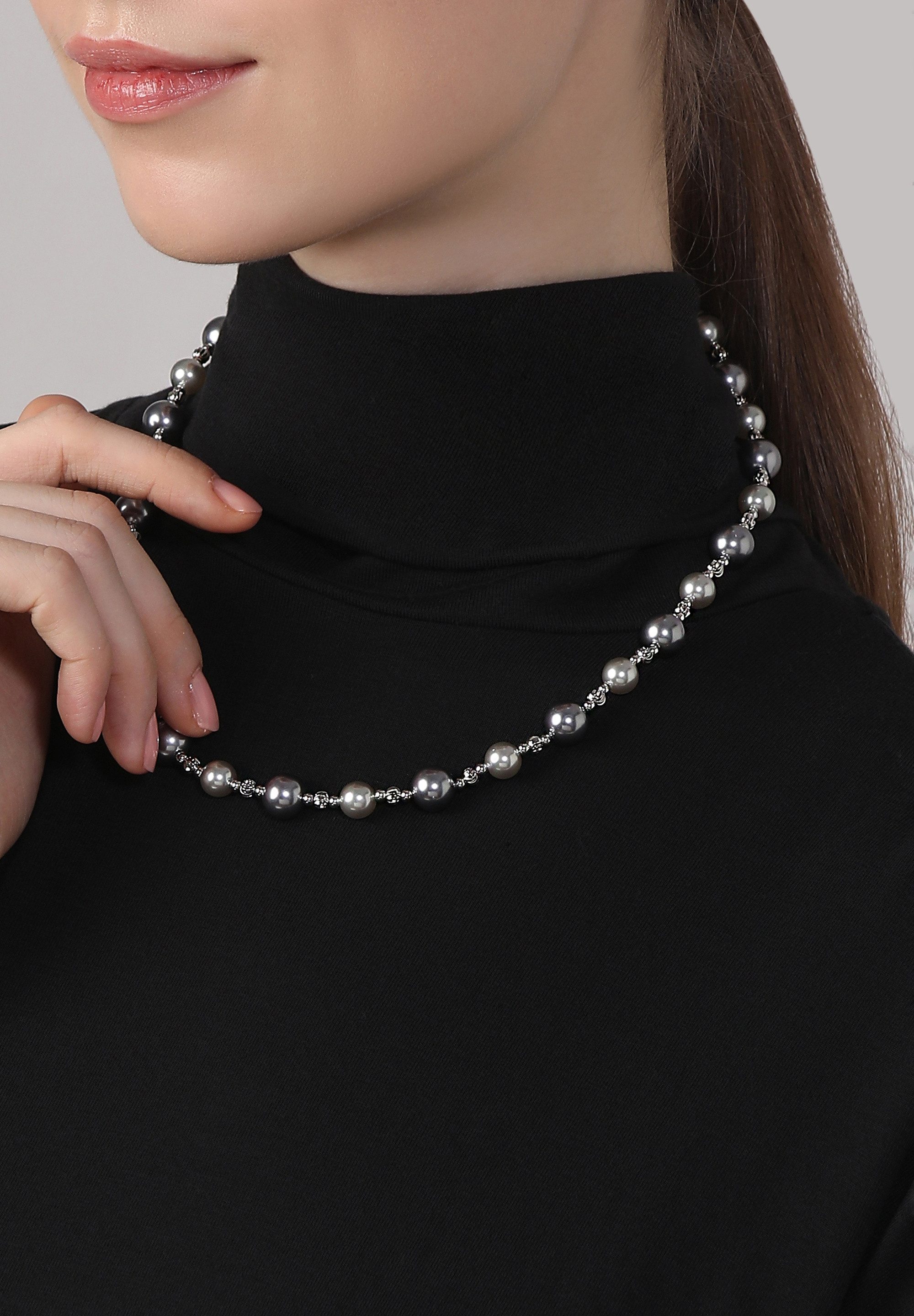 MISH Perlenkette Valeria, Graue Perlen, sicherer Verschluss