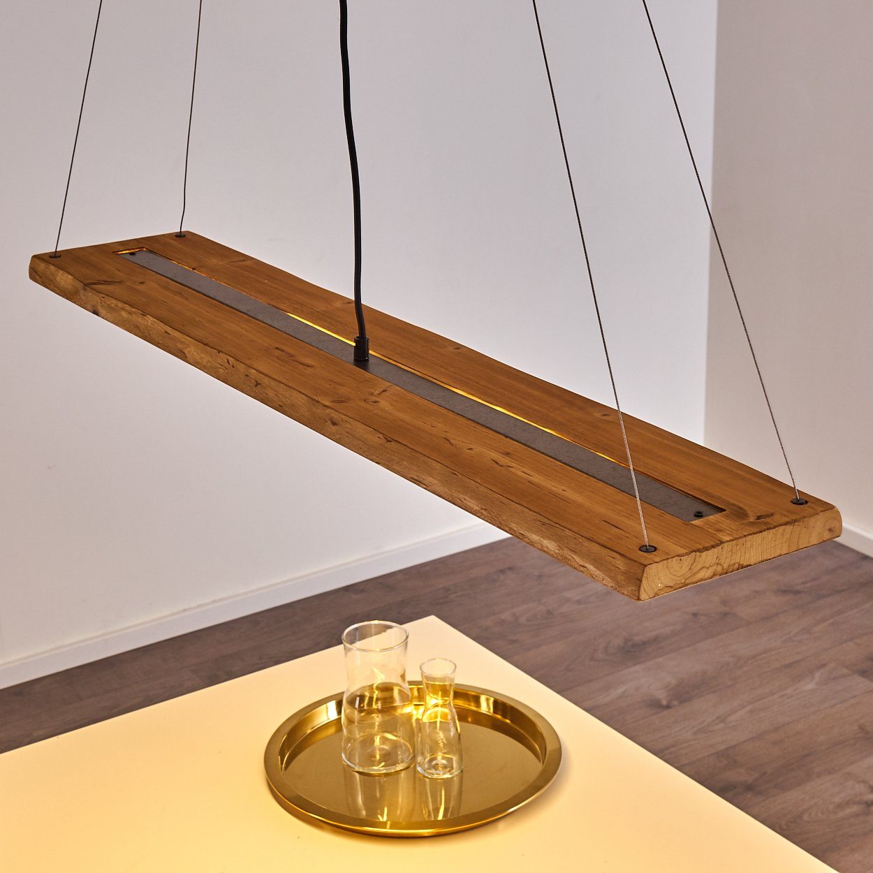 hofstein Pendelleuchte »Volano« dimmbare aus Holz/Metall in Braun/Dunkelgrau, 3000 Kelvin, moderne Hängelampe, Höhe max. 150cm, Pendellampe dimmbar,3000 Lumen