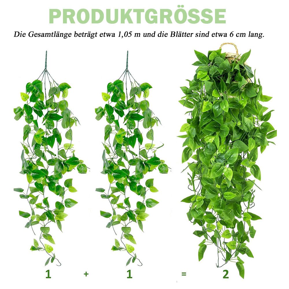 Kunstpflanze 2 Stück Kunstpflanze Hängend 105CM, Gefälschte Ivy Hängepflanzen, TUWENA, Pflanzen Hängend Wartungsfreie Plastik Hängepflanzen