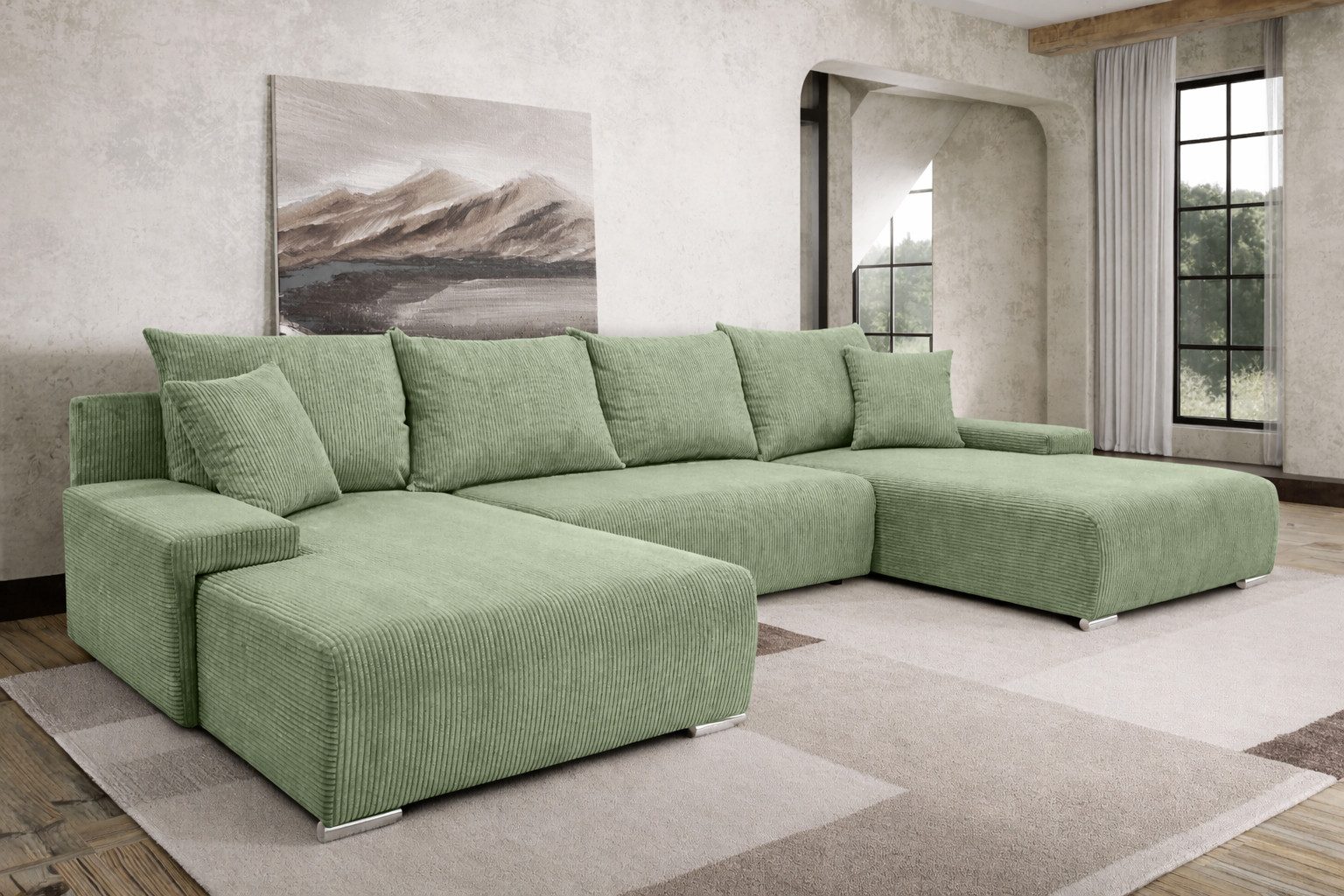 Kaiser Möbel Ecksofa Sofa U form, Couch U form Livorno U stoff Poso, komfortabel, bequem, praktisch