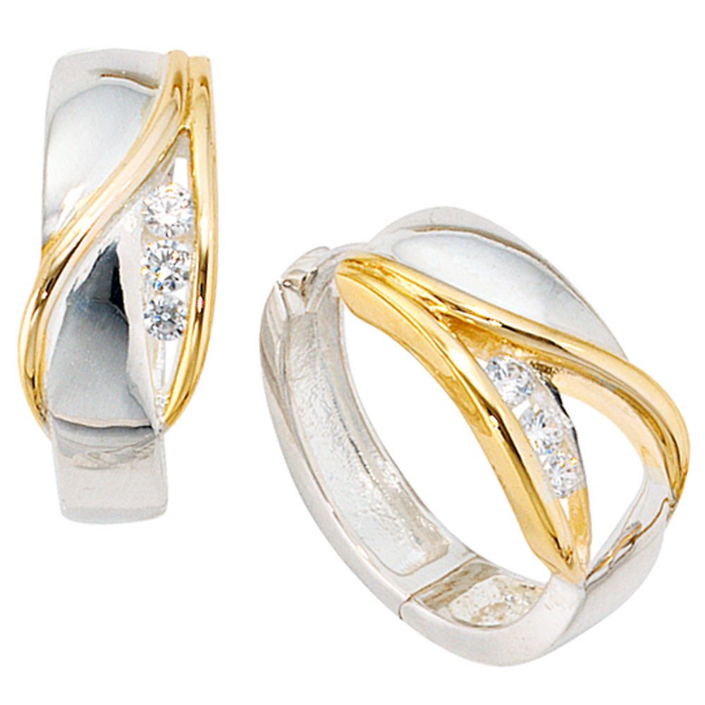 Paar Creolen Creolen, 17.7mm, 6 Zirkonia, 925 Silber