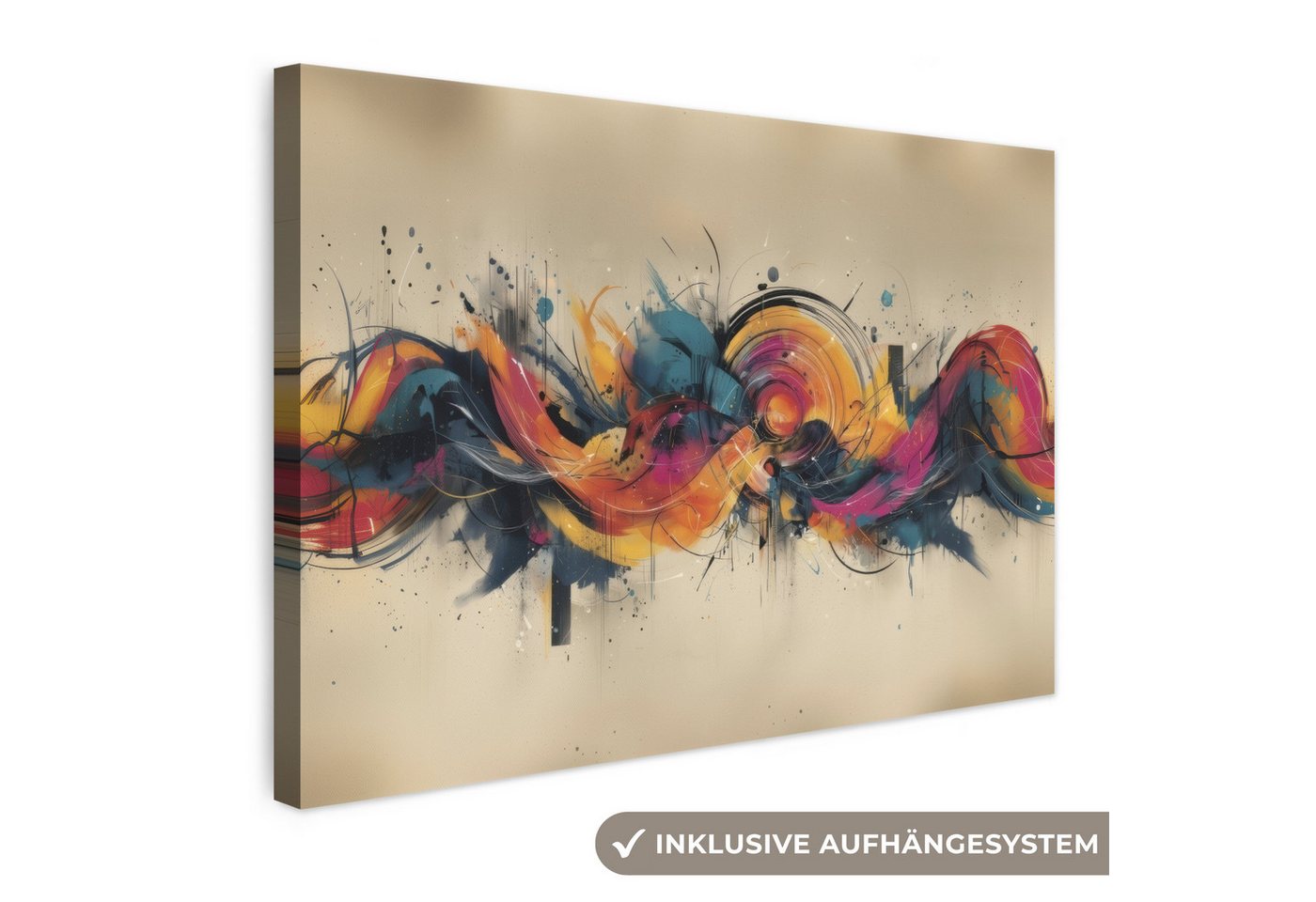 OneMillionCanvasses® Leinwandbild Explosion - Farbenfroh - Formen - Abstrakt, Fotodruck (1 St), Leinwand Bilder Klein, Wand Dekoration Aesthetic 30x20 cm