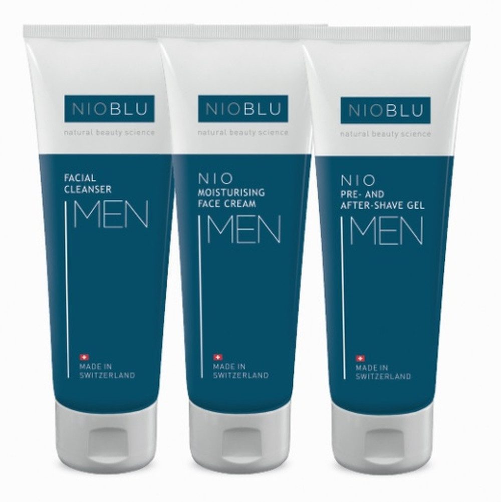NIOBLU Gesichtspflege-Set Men Set – Facial Cleanser + Pre & Aftershave Gel + Gesichtscreme