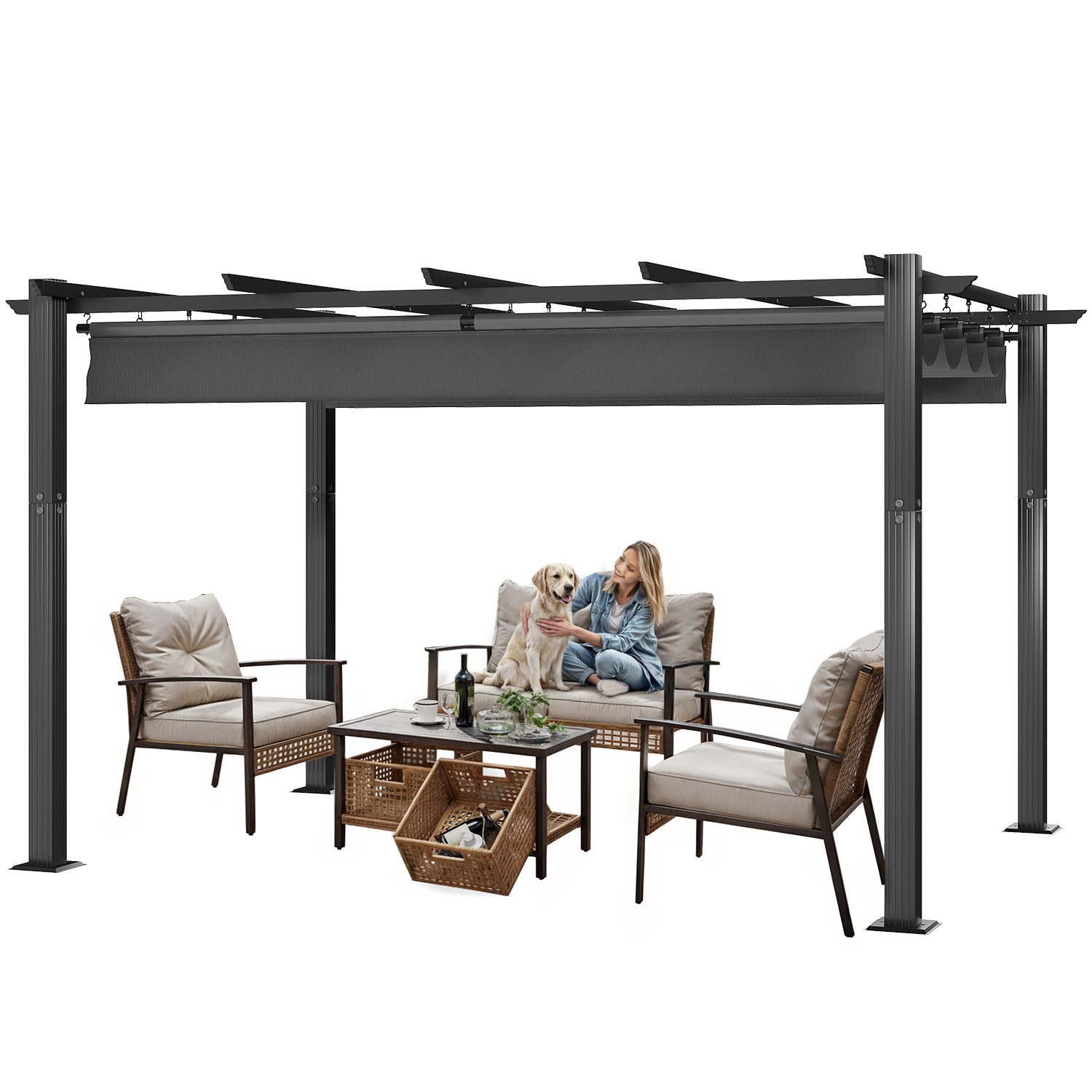 GUNJI Pergola 3x3/3x4m Winterfest, Magnetisch befestigte Aluminium-Pergola, günstig online kaufen