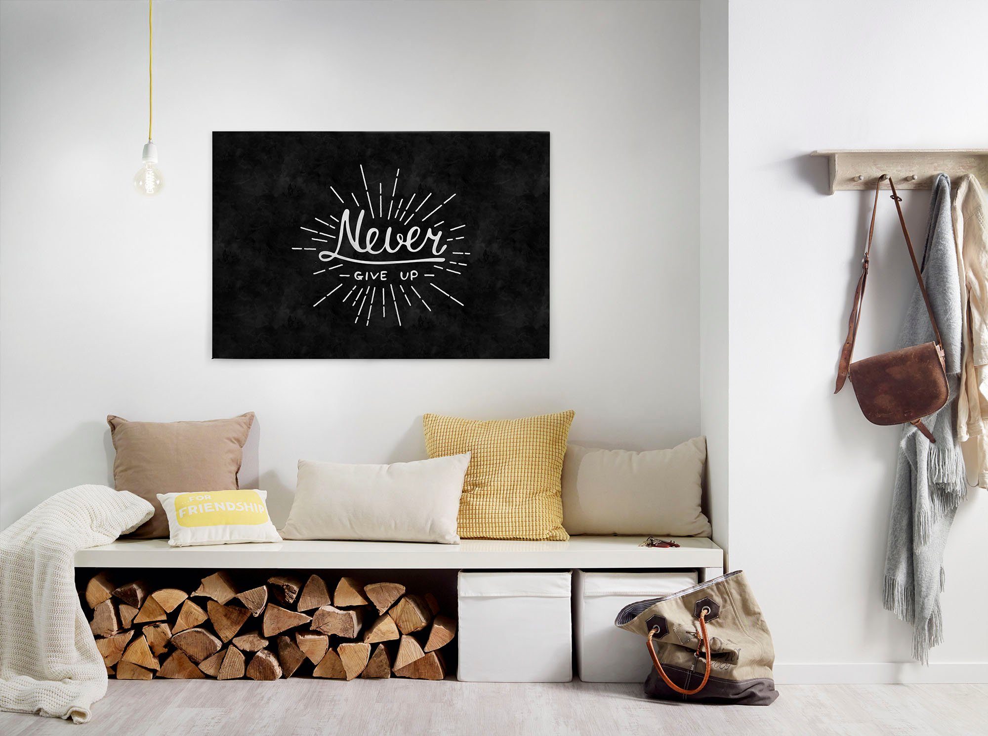A.S. Création Leinwandbild blackboard 3, Gemälde, Kinder, Kunst (1 St), Tafel "Never give up" Schriftzug Keilrahmen Leinwand-Bild Wohnzimmer