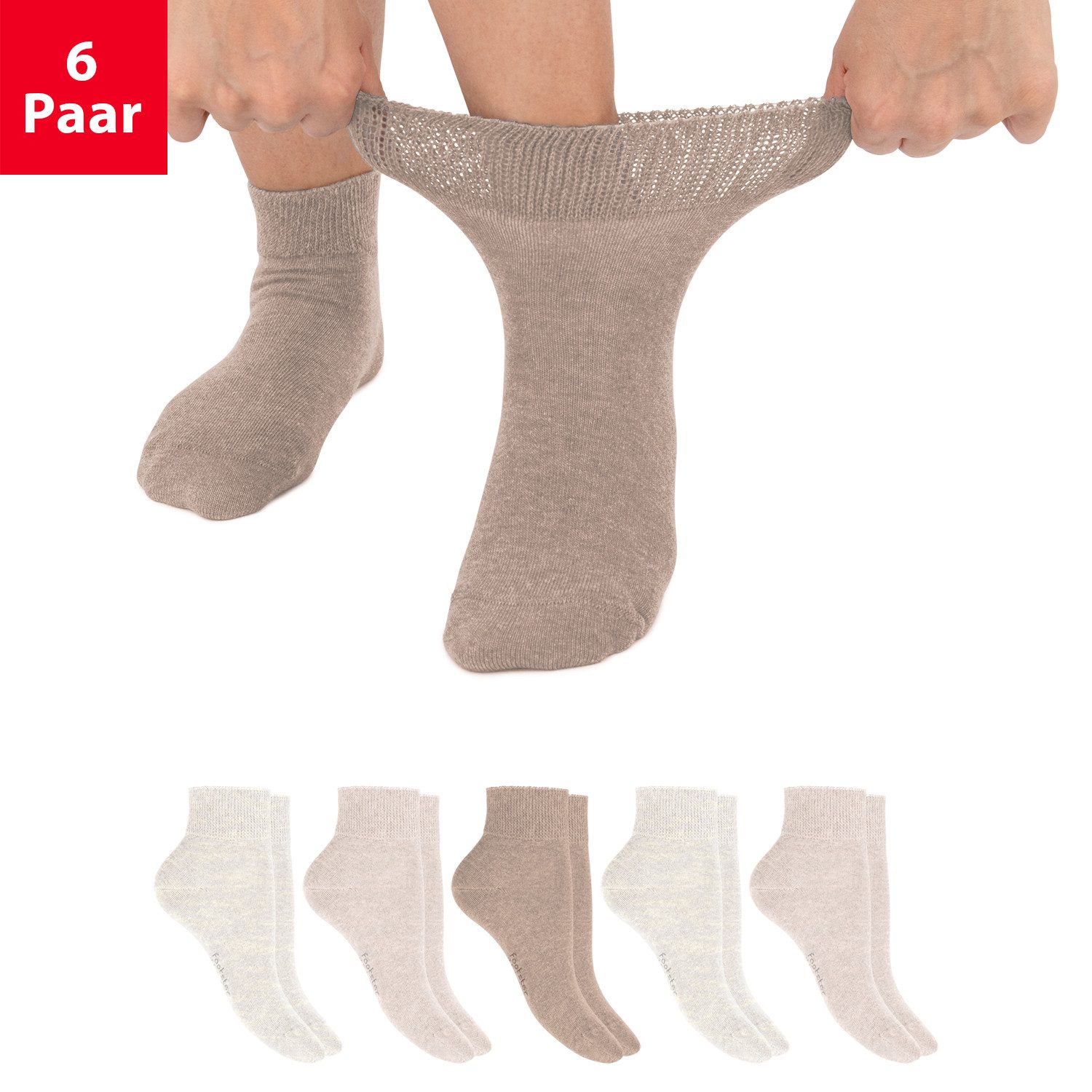 Footstar Diabetikersocken 6 Paar Diabetiker Kurzschaft Socken Nahtfrei