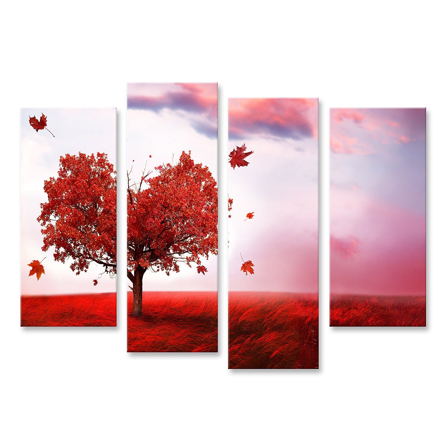 islandburner Leinwandbild Bild auf Leinwand Herbstlandschaft Mit Liebesbaum 130x80cm 4-teilig