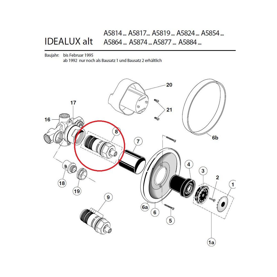 Ideal Standard Armaturkartusche Standard A960351NU Kartusche für 1/2 Zentralthermostat IDEALUX