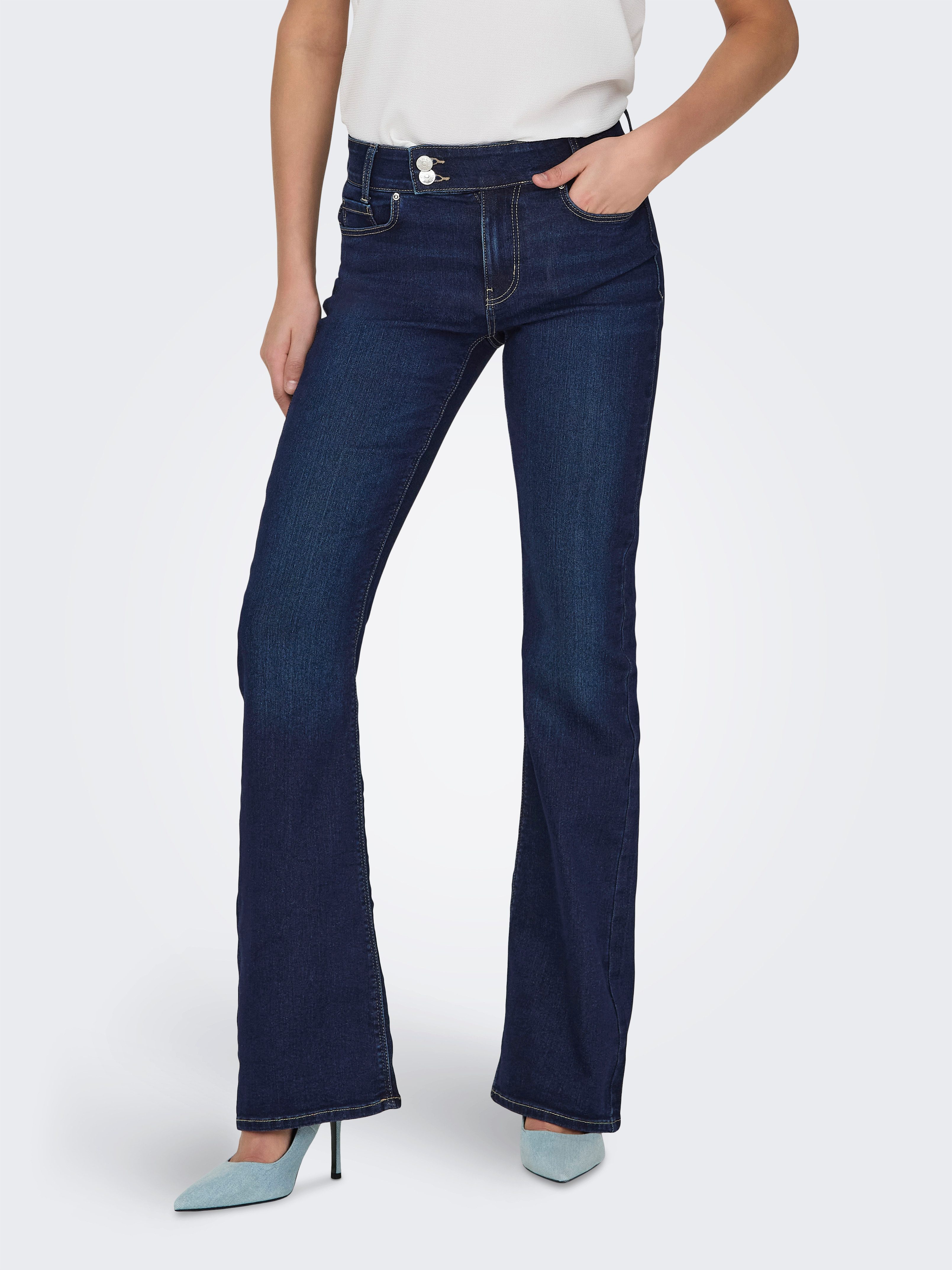 ONLY Bootcut-Jeans ONLPAOLA HW FLARED BJ143 JNS DNM mit doppeltem Knopfverschluss