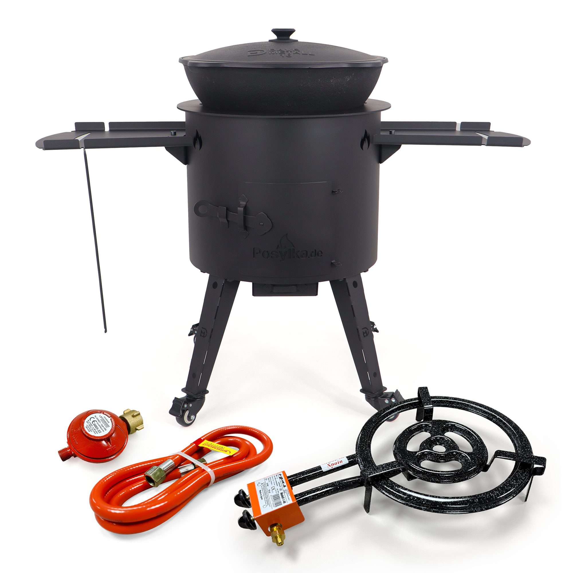 Feuerstelle Kasanofen Ø 44 cm Kasan 16 L rund Rollen Ofenplatte Ablagetische, (11-St)