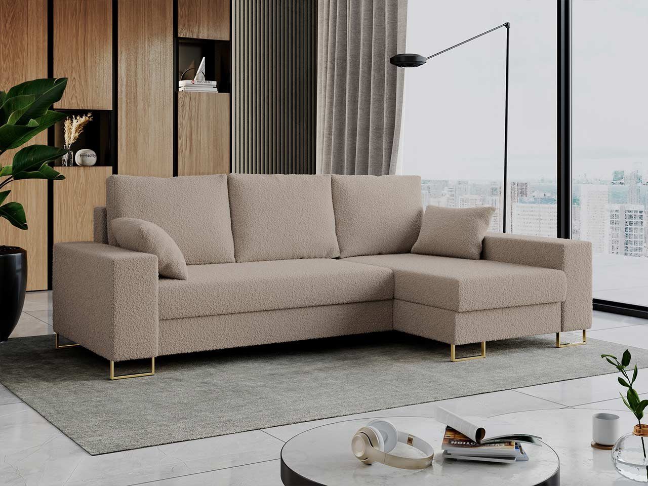 MKS MÖBEL Ecksofa DORIAN, L-Form Couch mit Bettkasten und Schlaffunktion Beige Now or Never | Ecksofas