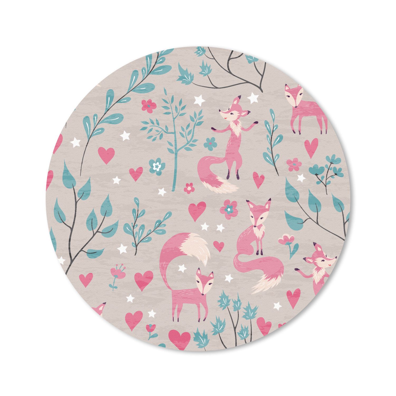 MuchoWow Mauspad Fuchs - Muster - Liebe (1-St), Mousepad mit Rutschfester Unterseite, Gaming, Rund, 30x30 cm