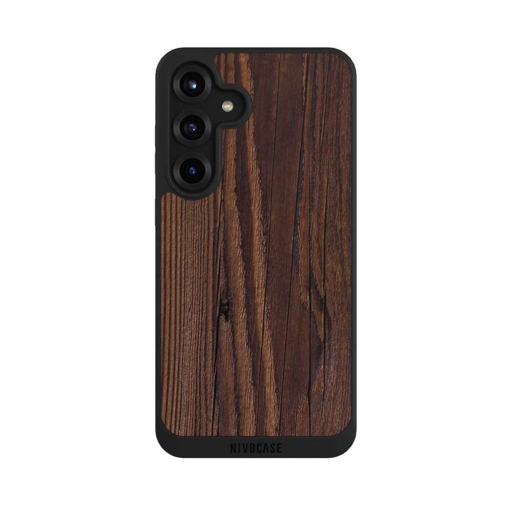 NIVOCASE Handyhülle Holzoptik Holz Nussbaum Maserung Holzlook, Samsung Galaxy S25+ Handyhülle Hülle NIVOpure Case Schwarz