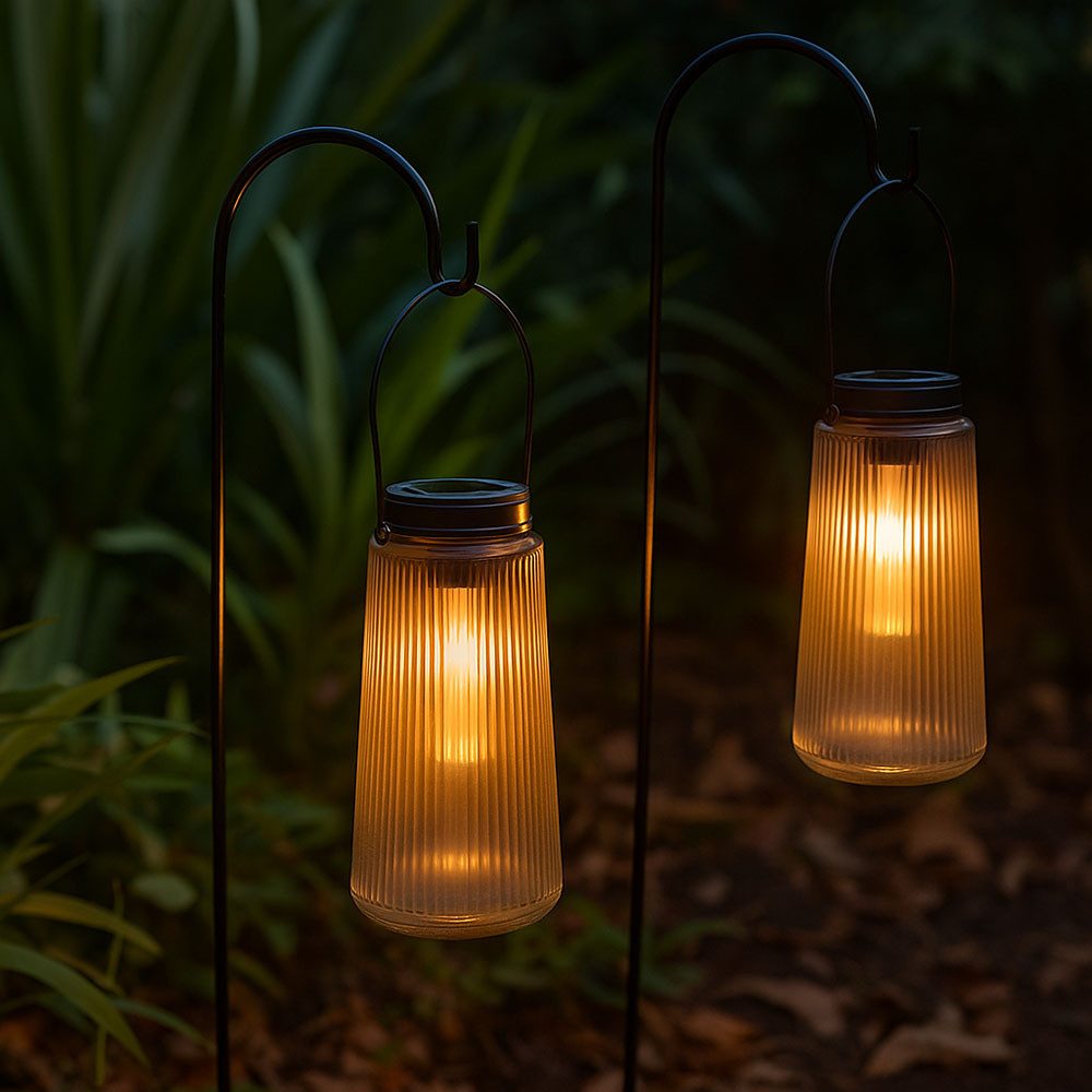 GLOBO LIGHTING LED Solarleuchte, LED-Leuchtmittel fest verbaut, Warmweiß, Solarlampe Außenleuchte Gartendeko LED Laterne Glas Balkonleuchte