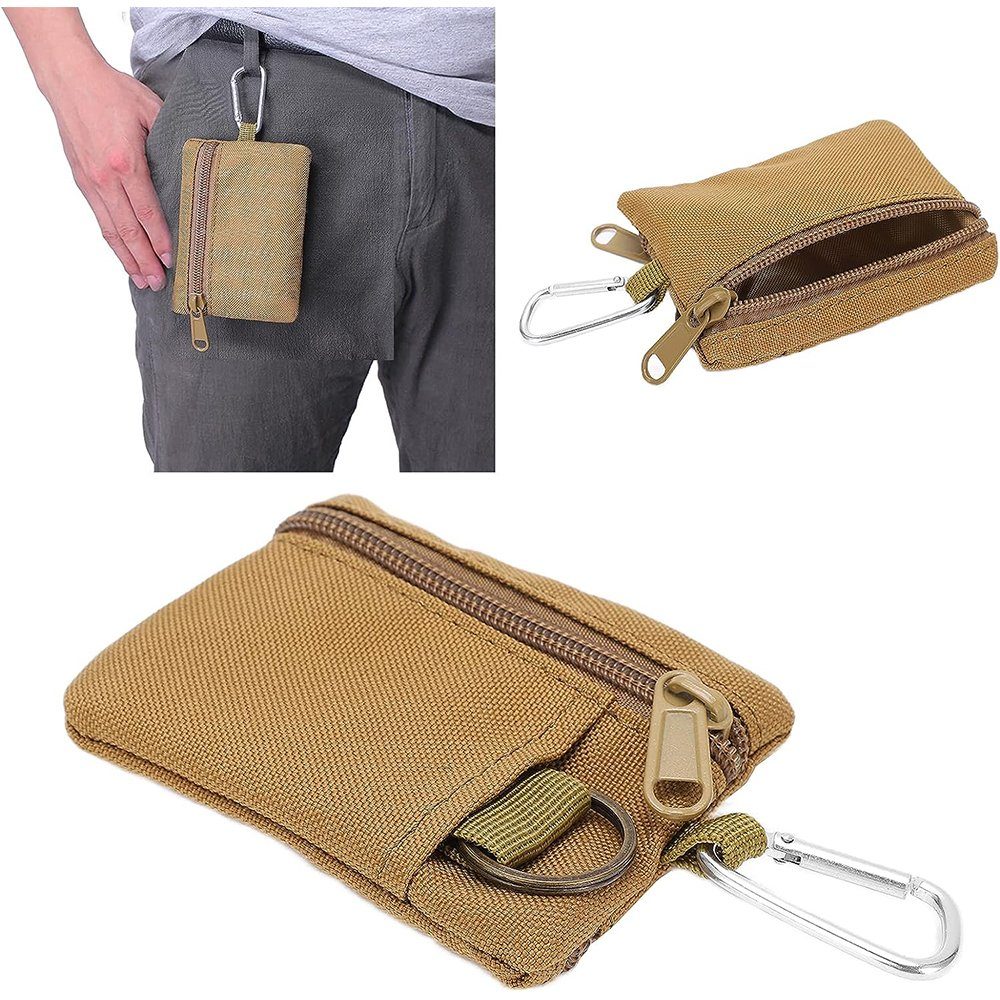Mini EDC Outdoor Tactical NUODWELL Molle Karabiner, Khaki Wallet Molle Pouch Geldbörse mit Pouch