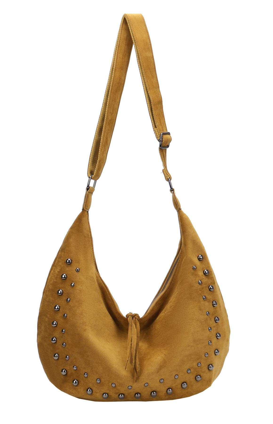 ITALYSHOP24 Schultertasche Damen Tasche MOON Halbmond Cross Over Body Bag Umhängetasche Suedette, Tragekomfort Hüft Brust Bauch Gürtel Rücken Slingtasche Wildlederoptik