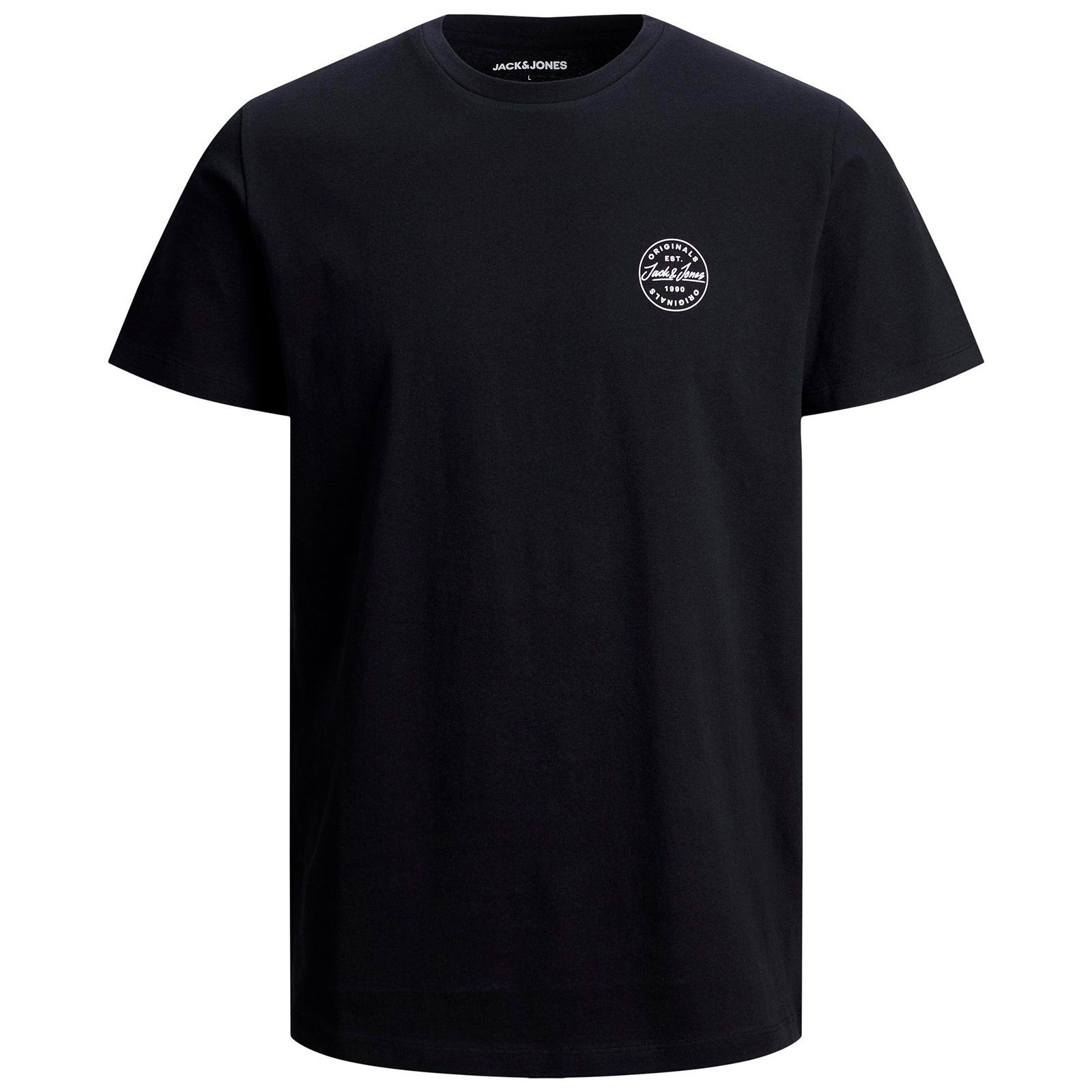 Herren Shirts Jack & Jones Rundhalsshirt Jack&Jones Große Größen Herren T-Shirt JJESHARK schwarz kleiner Print