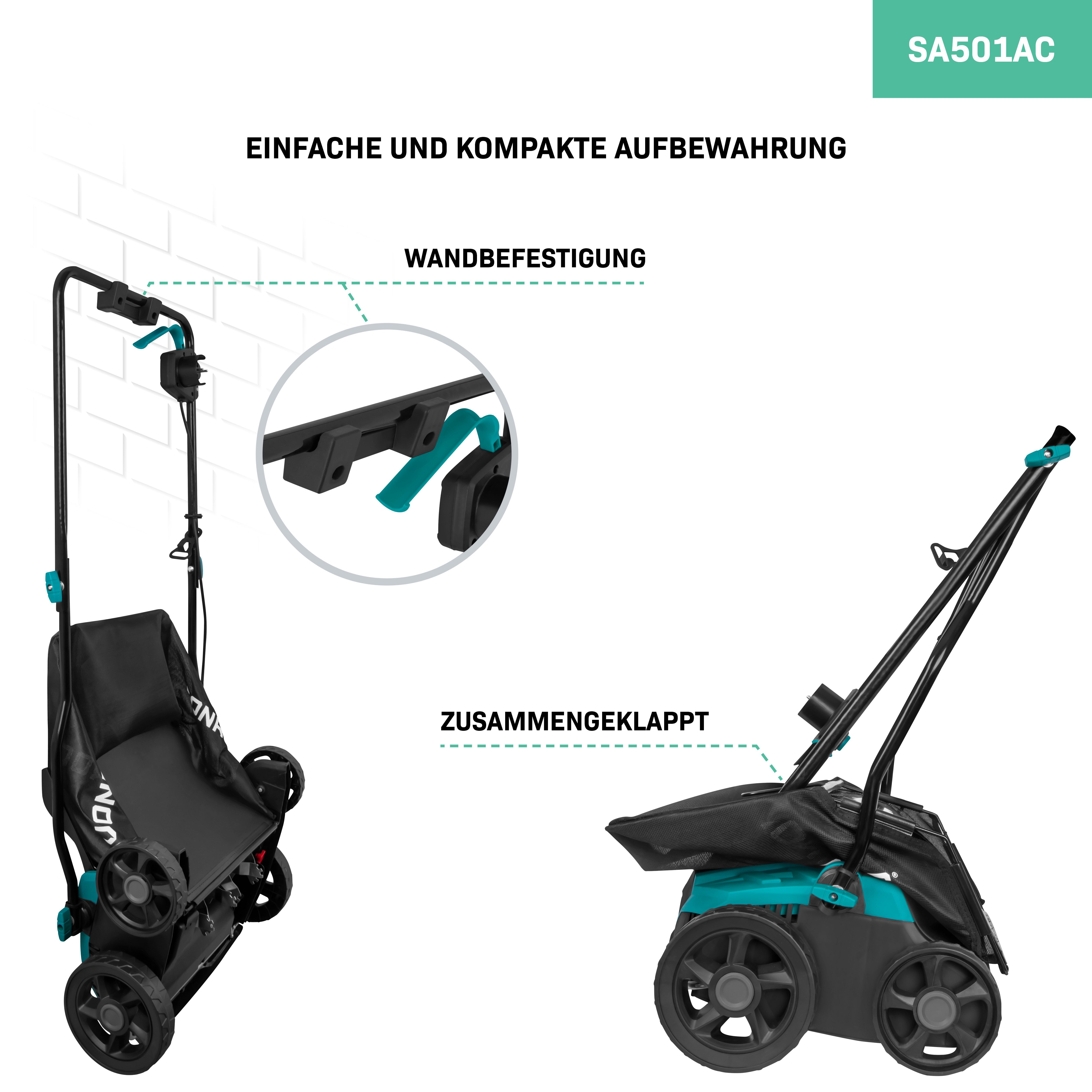 VONROC Elektro-Vertikutierer, 32 cm Arbeitsbreite, (Rasenbelüfter 1300W), Einstellbare Schnitttiefe, Klappbar, inklusive 35 Liter Fangkorb