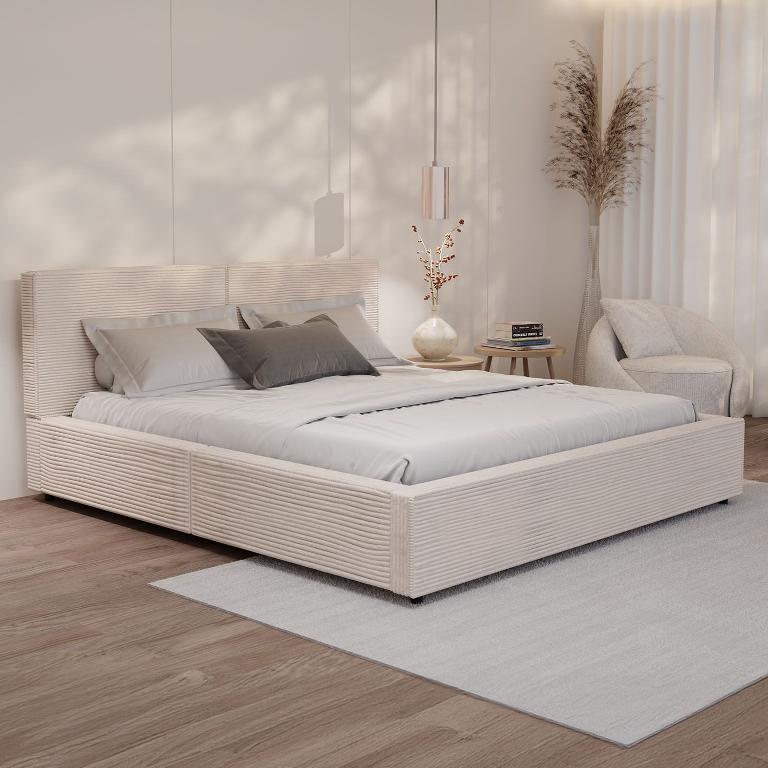 Juskys Polsterbett Salerno, Cord Design, bis 500 kg belastbar, Pflegeleicht mit Polsterung