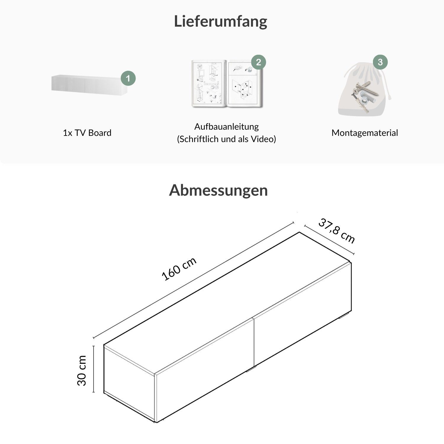 Planetmöbel TV-Schrank West TV-Board, Fernsehtisch 160 cm lang, TV-Lowboard (für Fernseher bis 75 Zoll, TV Schrank viel Stauraum, sideboard hängend, Fernsehschr – Bild 5 von 5
