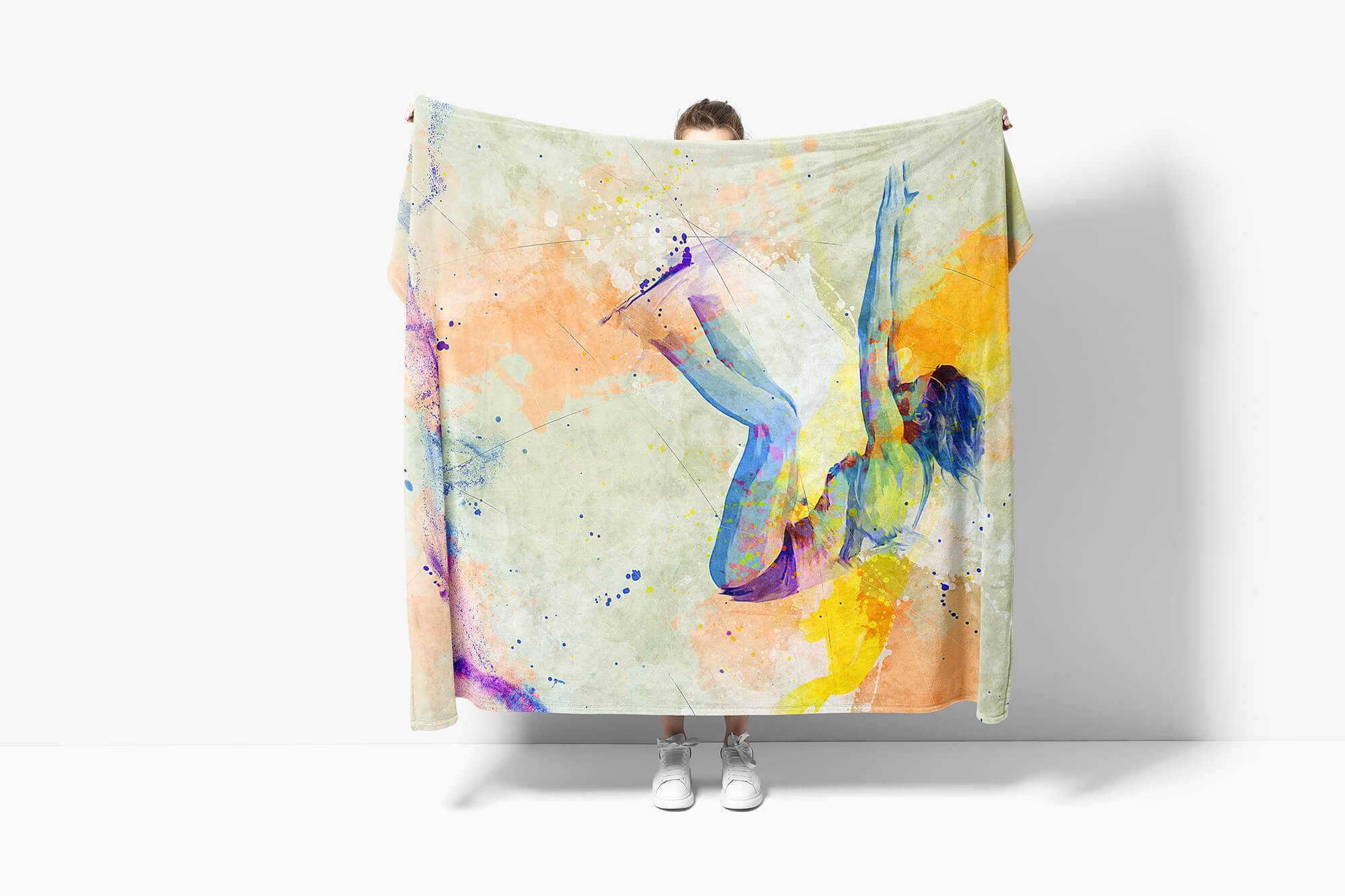 Sinus Art Handtücher Spo, Baumwolle-Polyester-Mix Strandhandtuch (1-St), Weitsprung I Kunstvoll Sport SplashArt Handtuch Kuscheldecke Handtuch Saunatuch