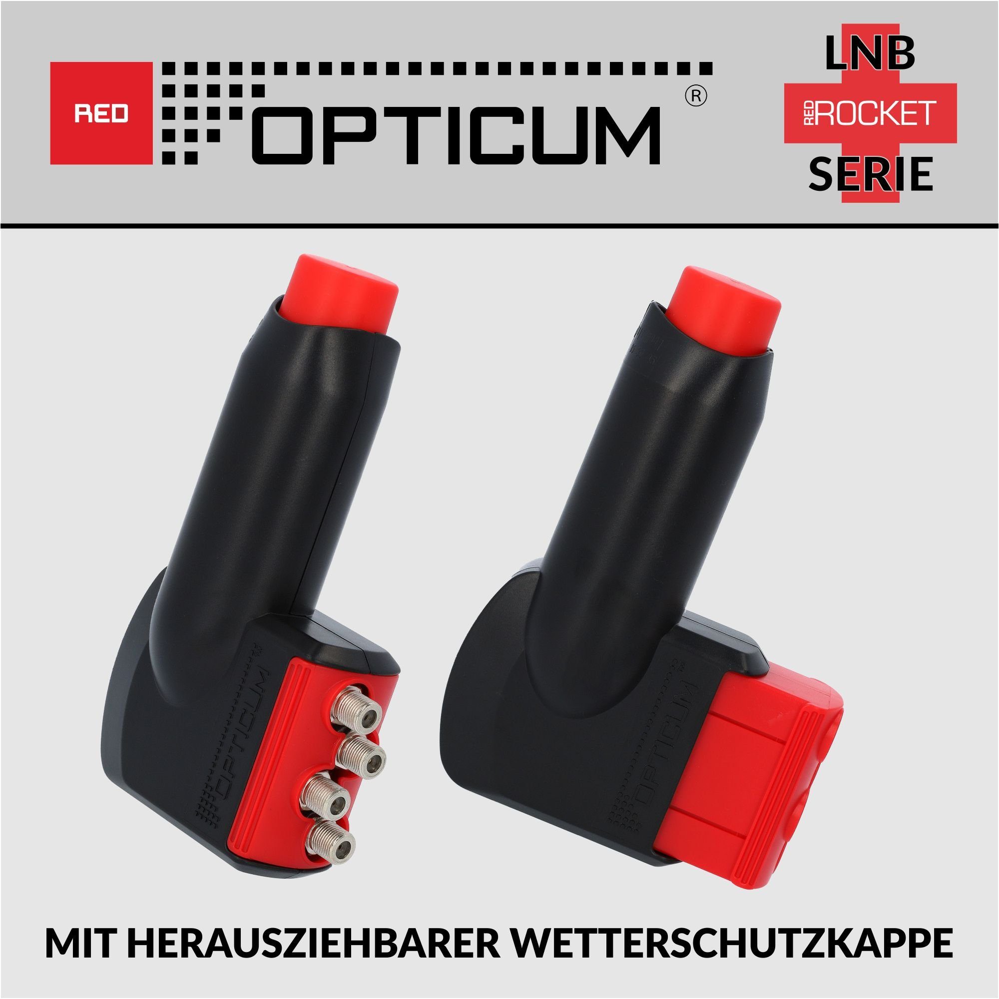 optimal kältebeständig, (Hitze- LNB Rocket - 0.1dB LQP-06H RED für Rauschmaß Red Quad Multifeedhalter) Universal-Quad-LNB & OPTICUM