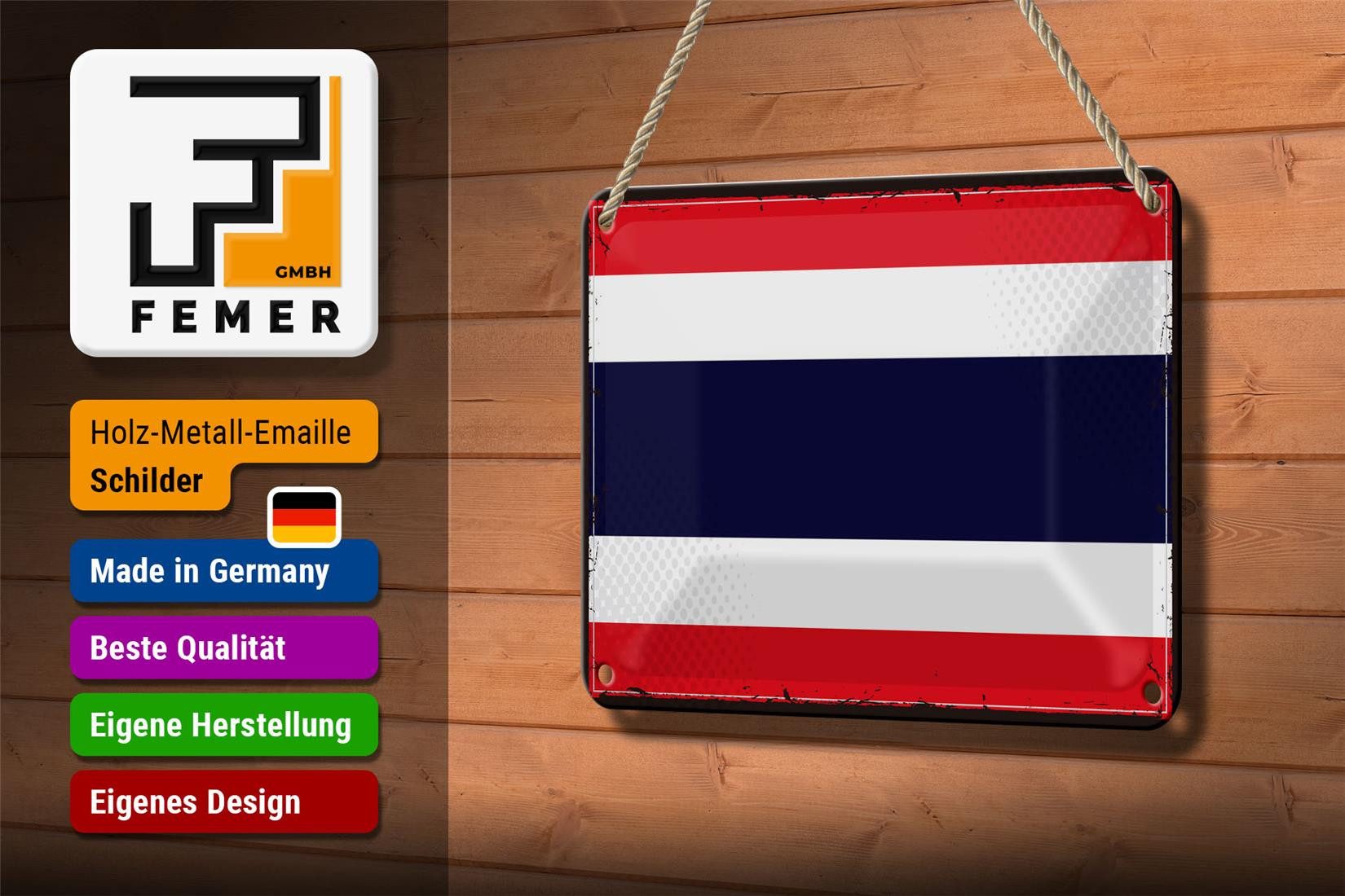 Femer GmbH Metallschild Flagge Thailands 18x12cm Retro Flag of Thailand, (1 St), gewölbte Oberfläche, abgerundete Ecken, umgeschlagene Kanten