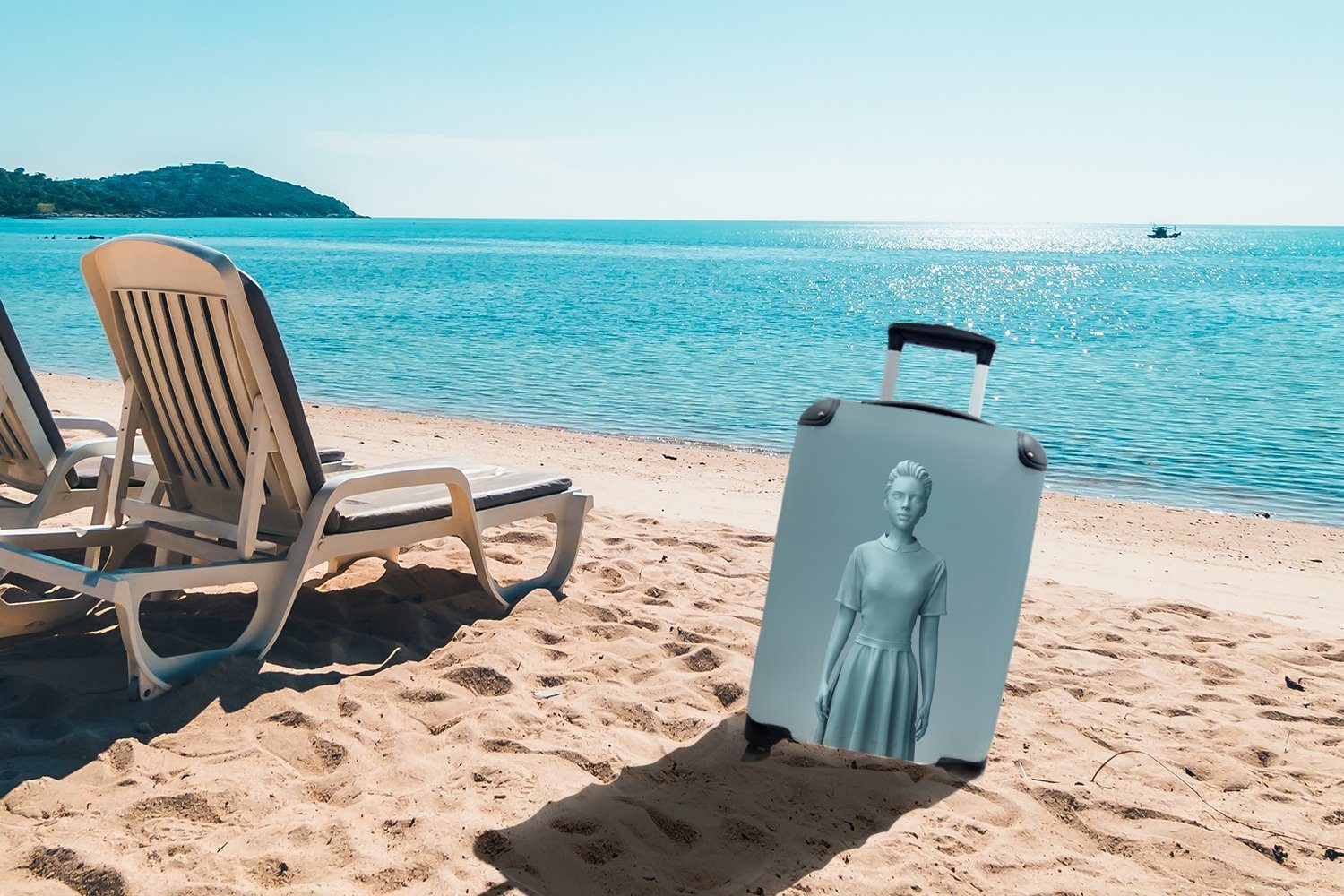 MuchoWow Handgepäckkoffer Bild eines Reisekoffer für rollen, Handgepäck Trolley, mit Mädchens, Reisetasche Rollen, 4 Ferien