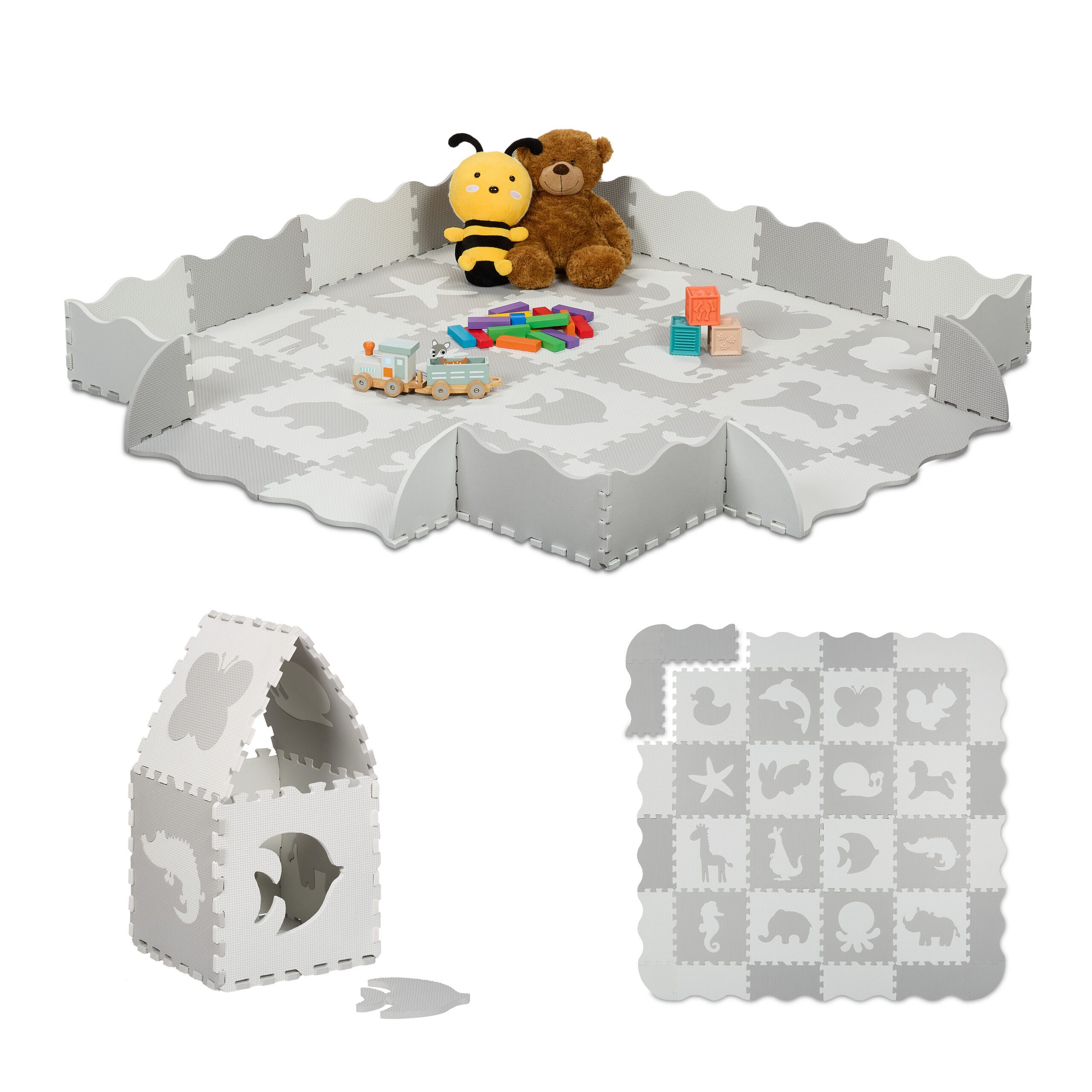 relaxdays Spielmatte Puzzlematte mit Rand Tiermotive, günstig online kaufen