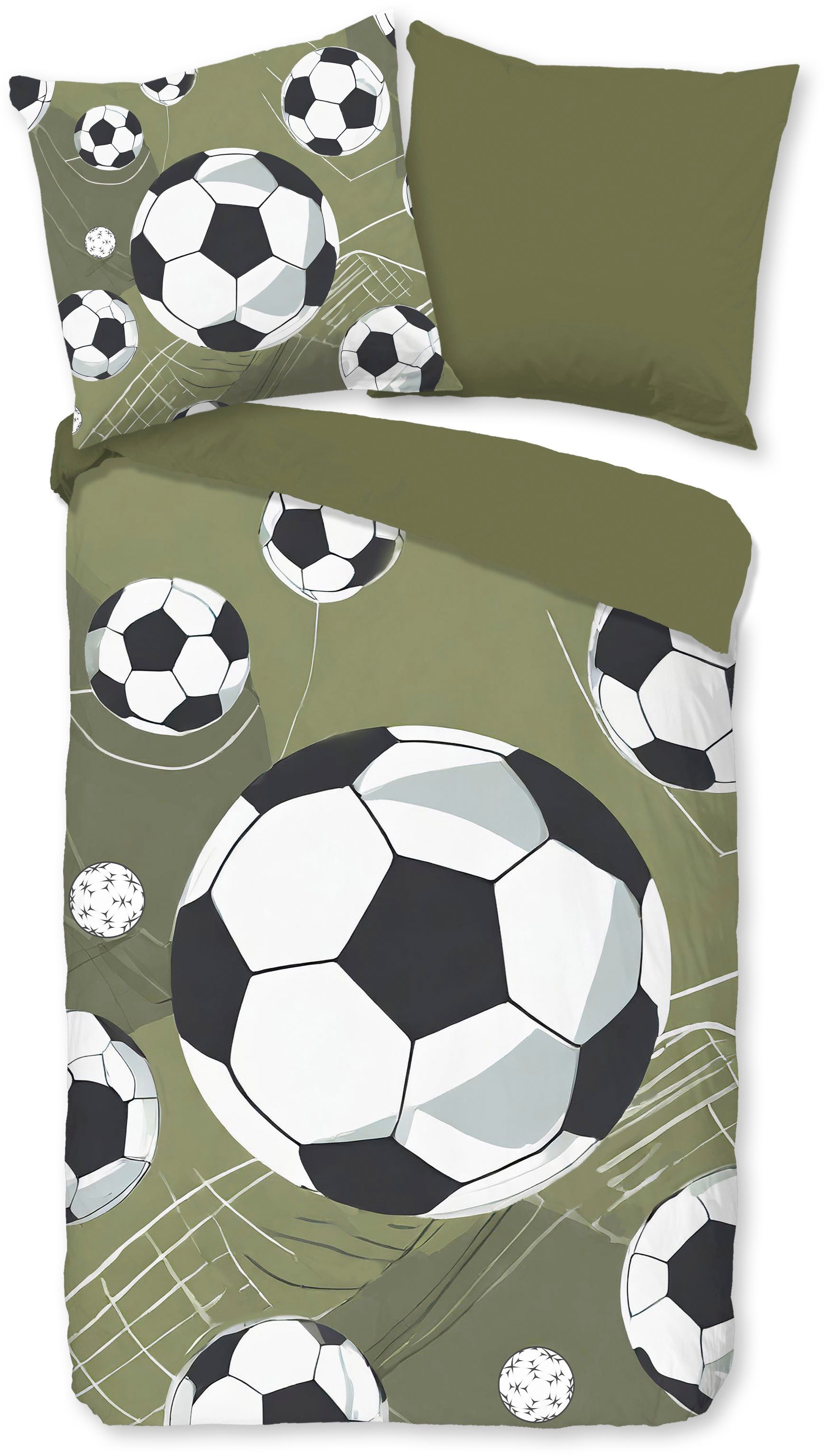 PURE luxury collection Kinderbettwäsche Daan, Microfaser, 2 teilig, Mikrofaser, 135x200, 2 Teilig, Wendeoptik, Kind, Junge, Fußball