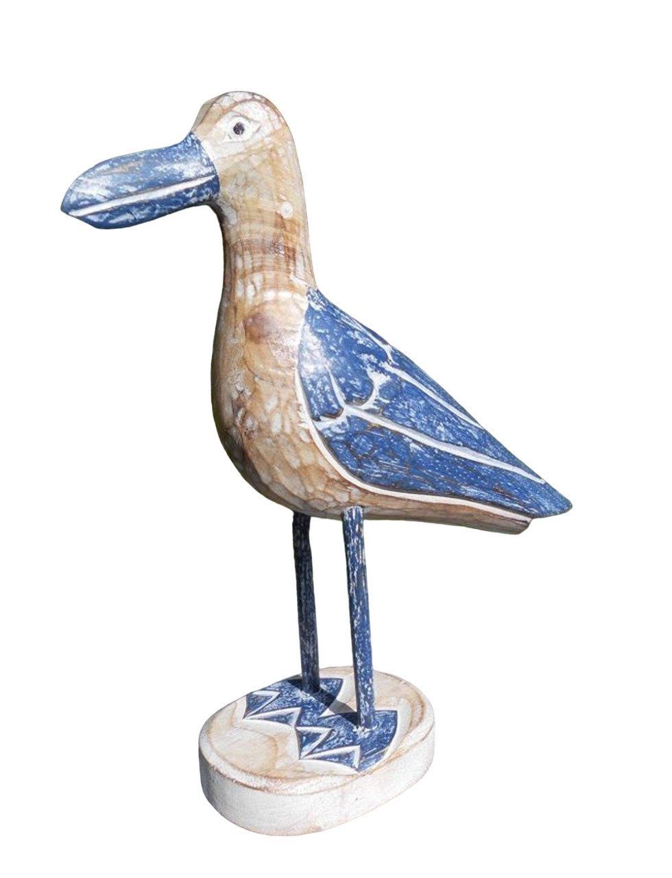 Deko-Impression Dekofigur Möwe auf Fuss Holz massiv Holz Natur und blau 30 cm maritime Deko (1 St)