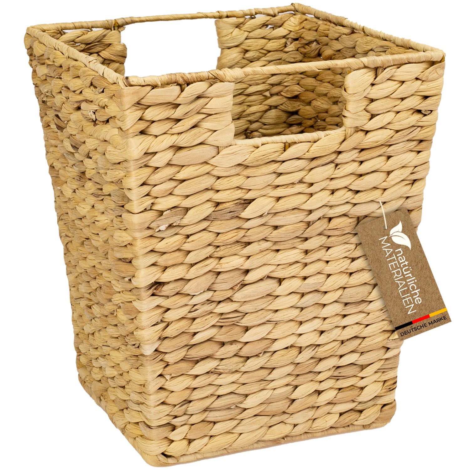 HMF Papierkorb Papierkorb Büro, Aufbewahrungskorb geflochten, aus Wasserhyazinthe, Eckig, 25 x 25 x 30 cm