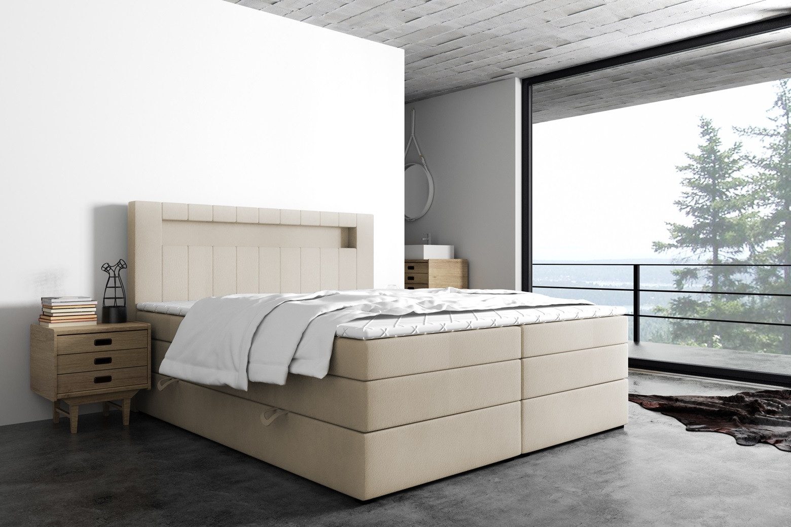 Labett Boxspringbett mit Bettkasten & Doppelmatratze GOLD 5 KING mit LED (Boxsprintbett,Bettkasten, Matratze, Topper), Bonellfederkern- und Taschenfederkernmatratze