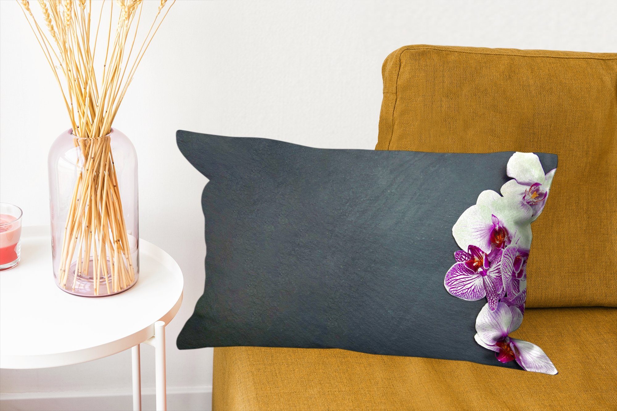 Flora, mit Rosa MuchoWow Dekokissen Dekoration, Blumen Schlafzimmer - - Orchidee - Füllung, Wohzimmer Zierkissen, Dekokissen