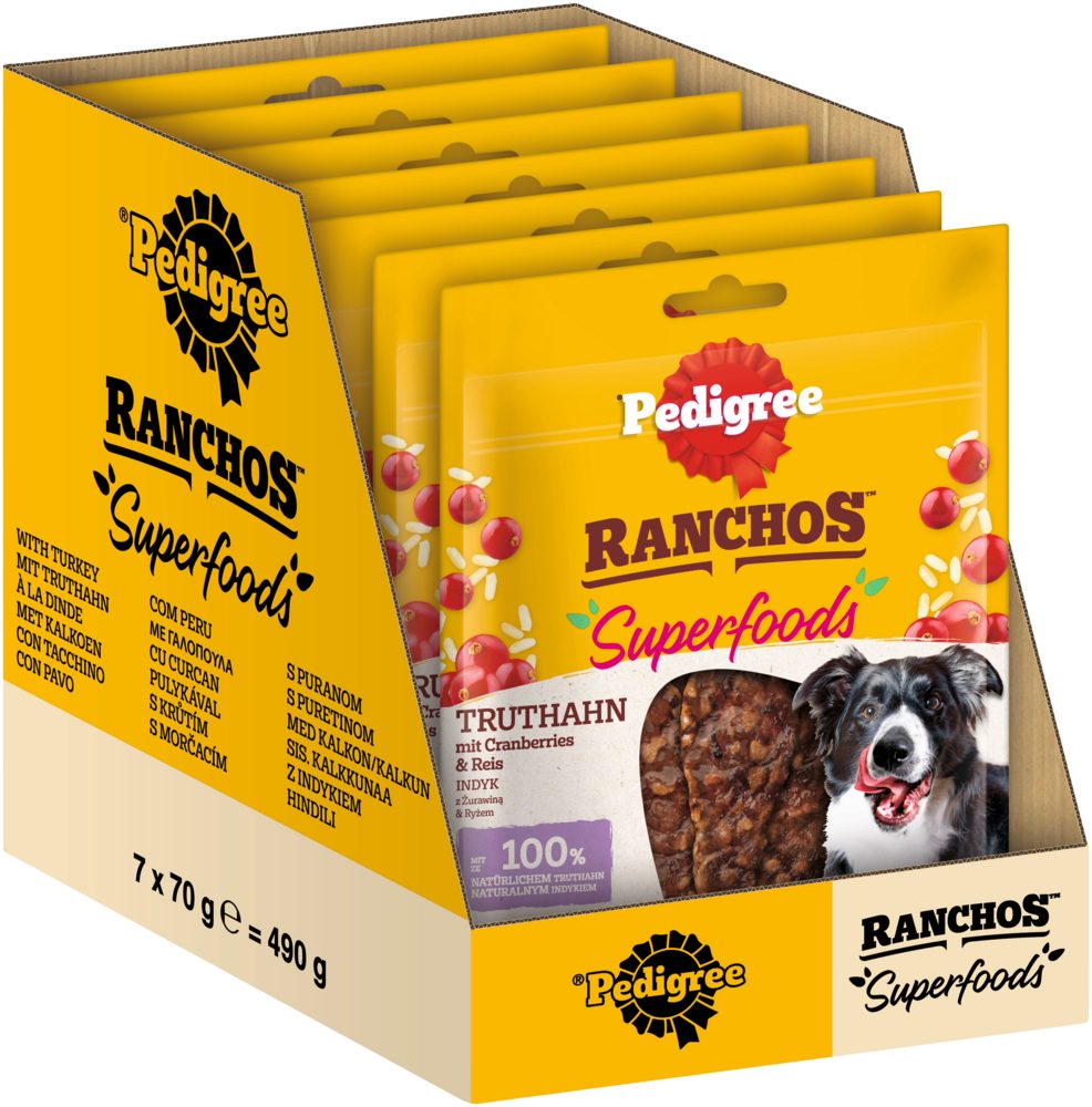 Pedigree PEDIGREE® RANCHOS™ Superfoods Truthahn 7 x 70g, Snack für: Hunde