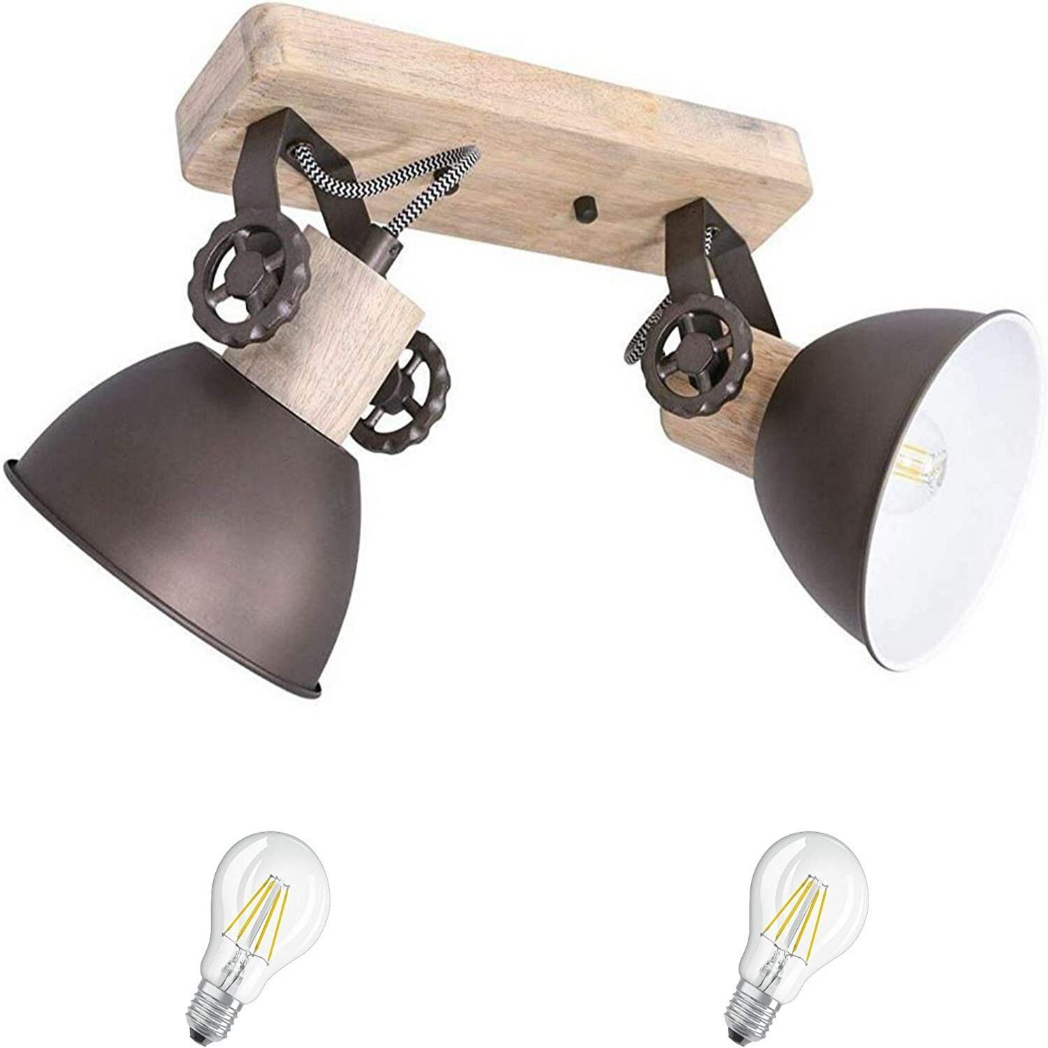 Lichthandel Hoch LED Deckenleuchte moderne Deckenlampe Industrie Vintage Retro Holz Metall incl. 7W LED, LED wechselbar, Warmweiß, Rustikal & Vintage Design, Vielfältige Anwendungsbereiche, Gemütliche Atmosphäre, Schwenkbare Lampenschirme