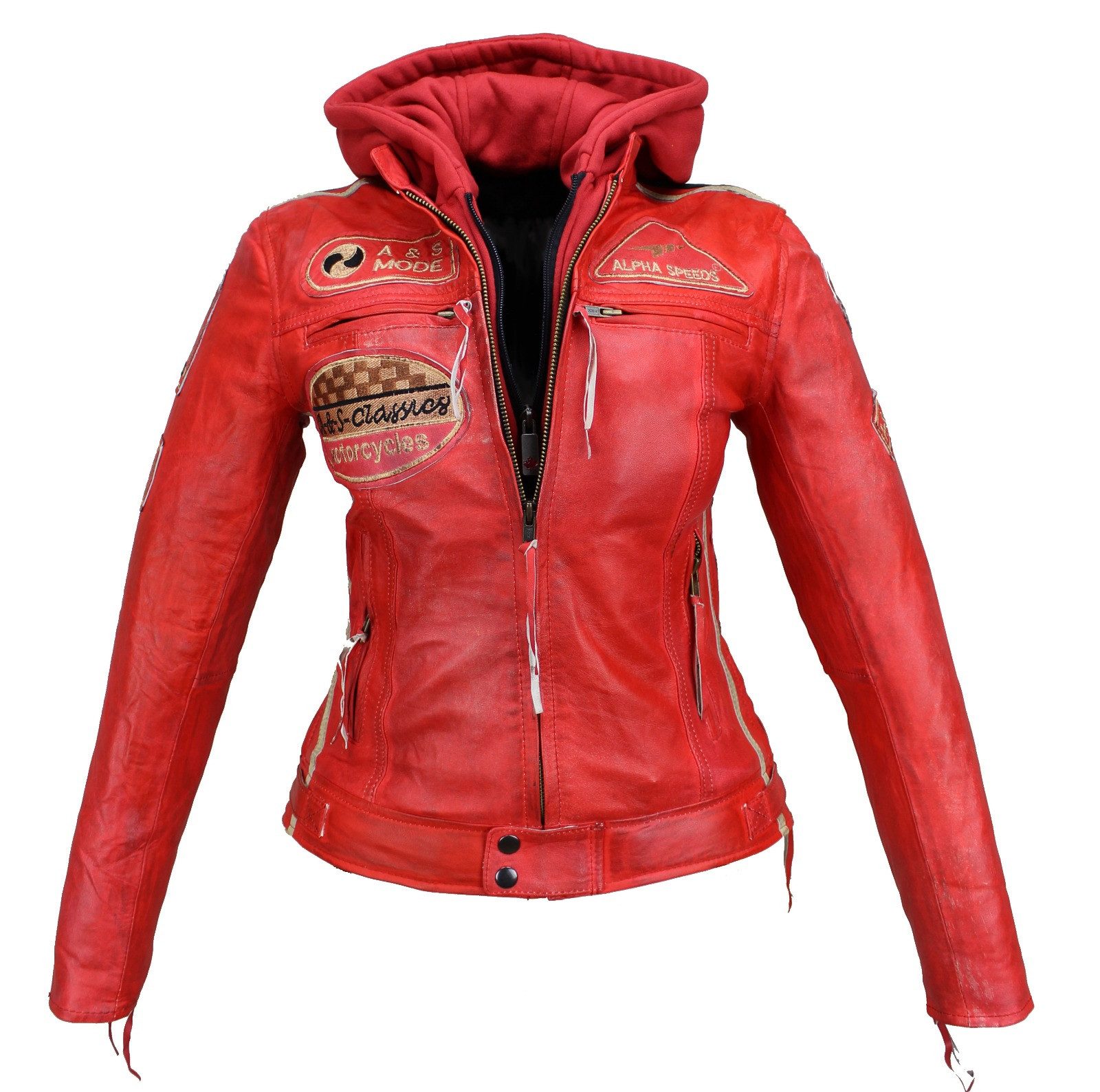 Bikerjacke - /Freizeit Damen Highway 11 Lederjacke Rot