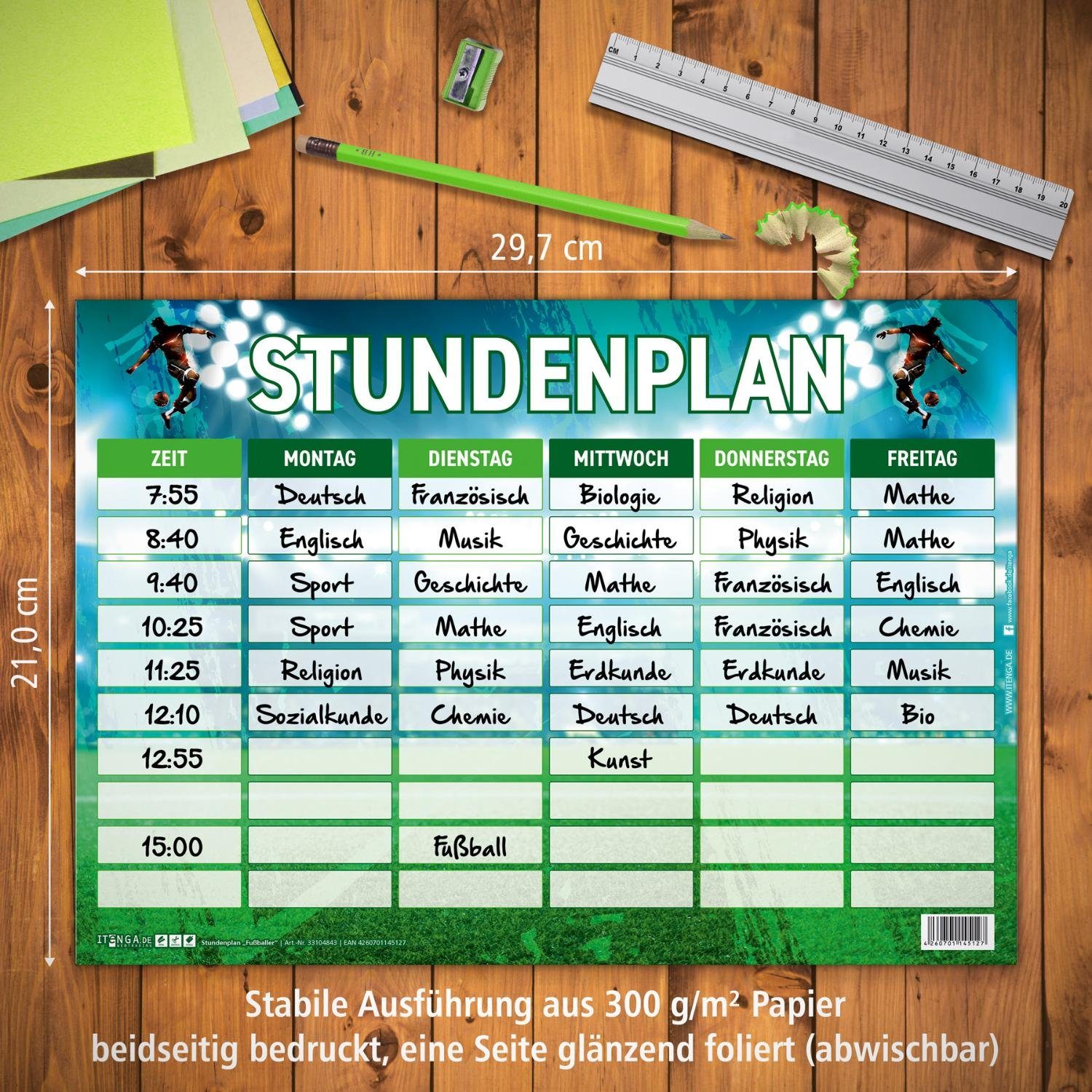 itenga Schülerkalender itenga Stundenplan Fußball DIN A4 einseitig abwischbar – Bild 3 von 4